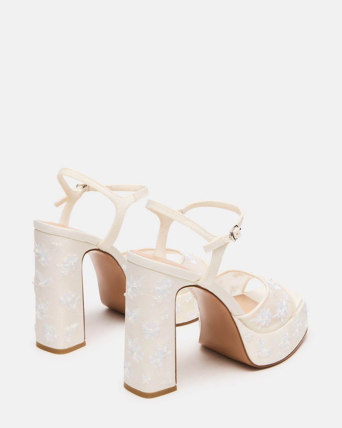 LIANDRA Embellished White Mesh Platform Square-Toe Strappy Women's Heel - Steve Madden
