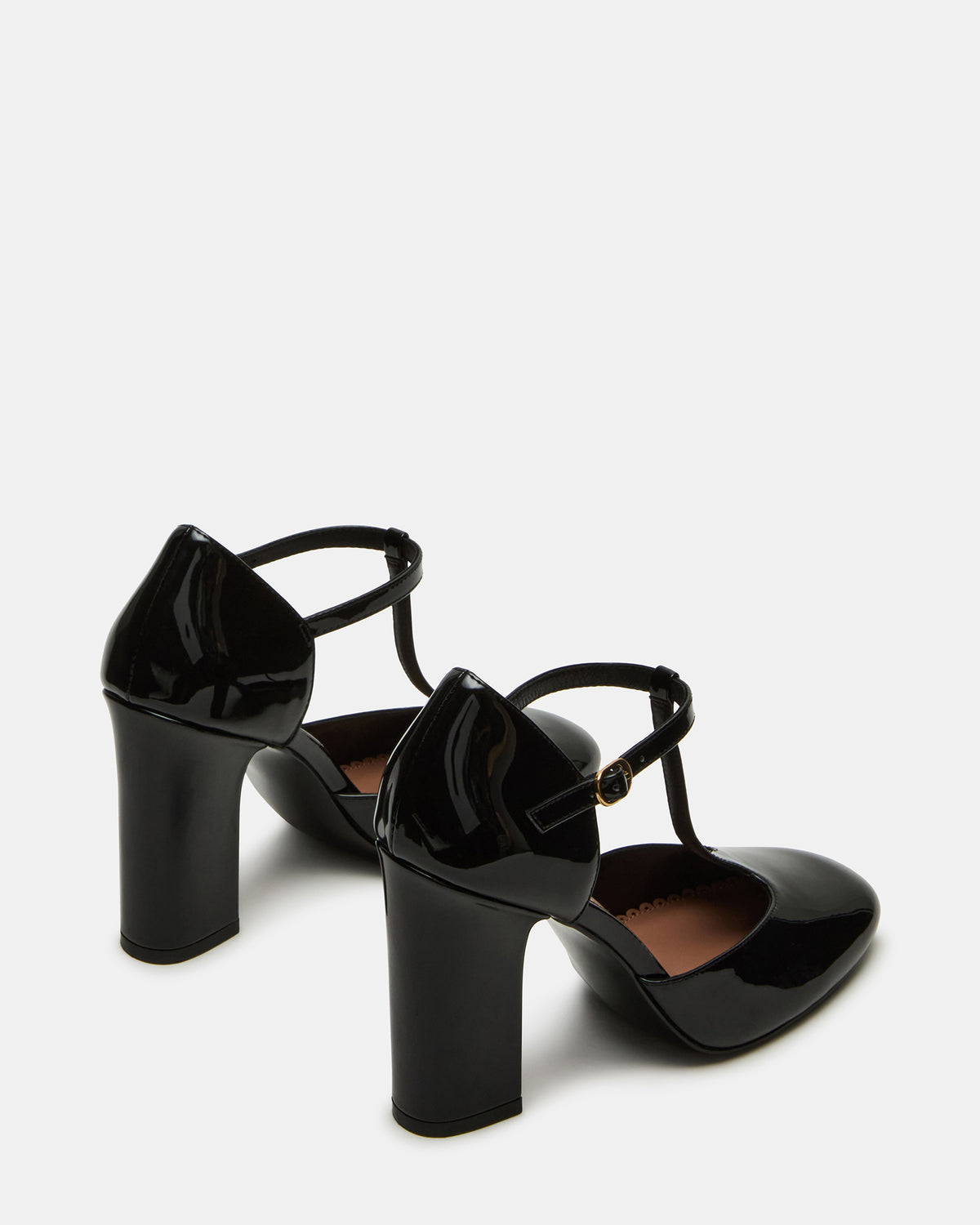 MALCOLM Black Patent T-Strap Block Heel Women's Heel - Steve Madden