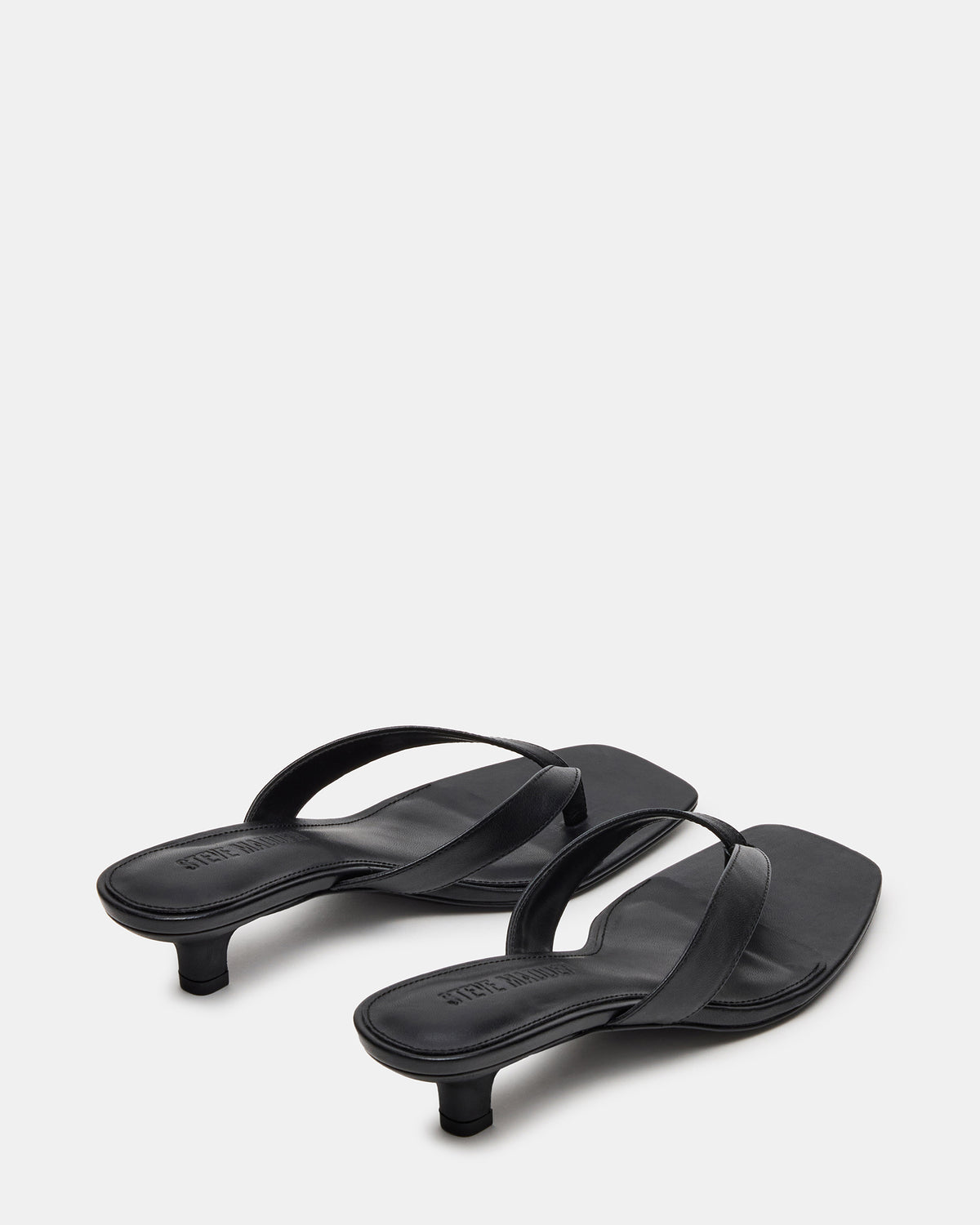 TRACIE Black Leather Thong Strap Women's Kitten Heel - Steve Madden
