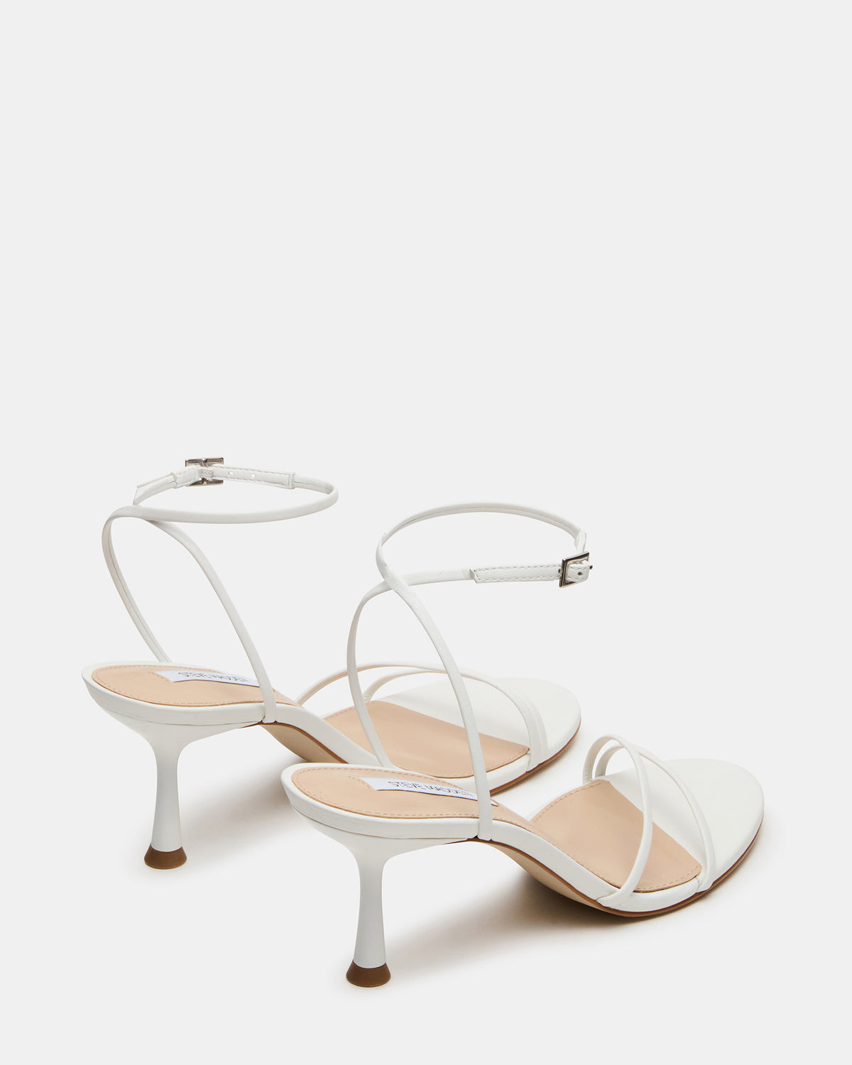 ERAS White Leather Stiletto Round-Toe Ankle Strap Women's Heel - Steve Madden