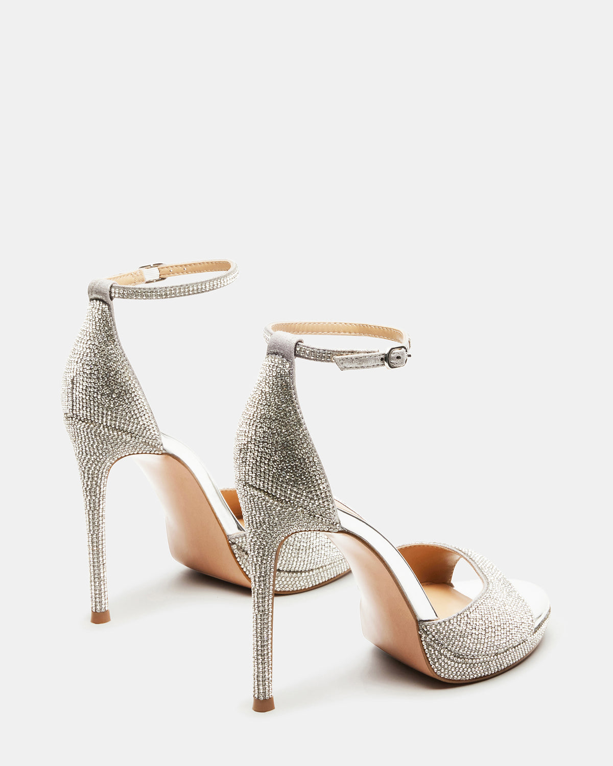 WILEY Silver Rhinestones Open Toe Stiletto Heel | Women's Heels - Steve Madden