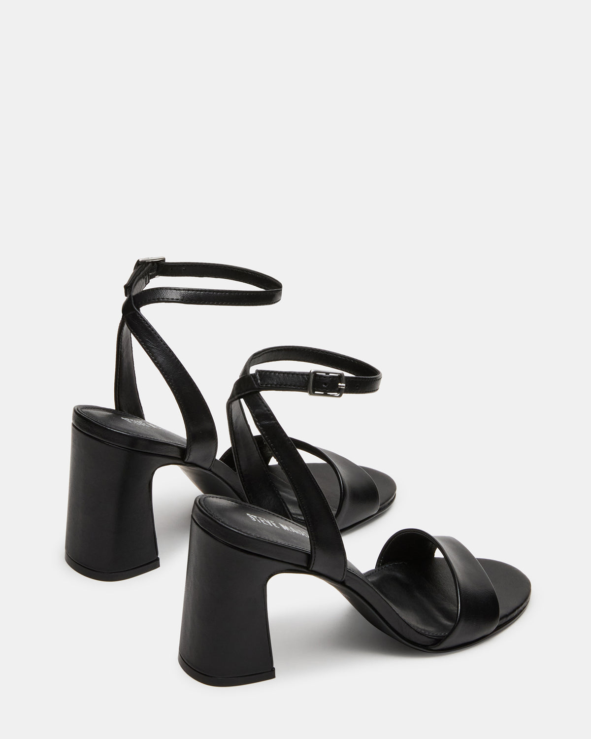 LARAH Black Leather Rounded Toe Block Heel Women's Heel - Steve Madden