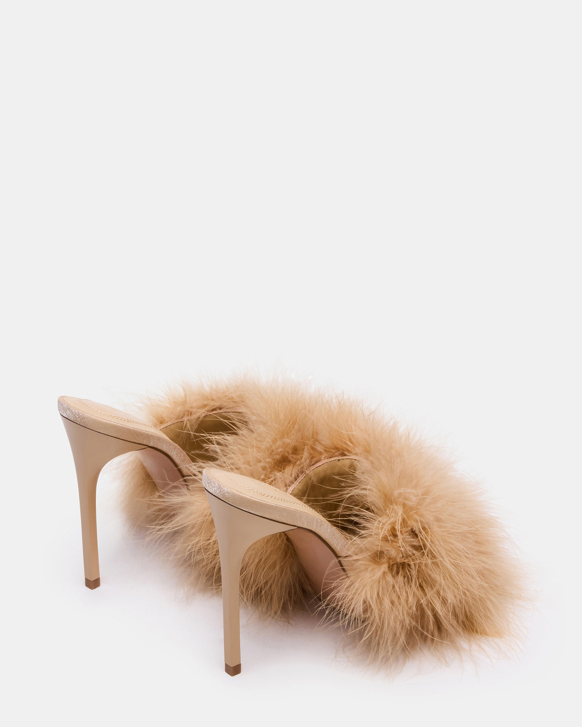 ASHBEY Tan Multi Pointed-Toe Feather Mule Stiletto Women's Heel - Steve Madden