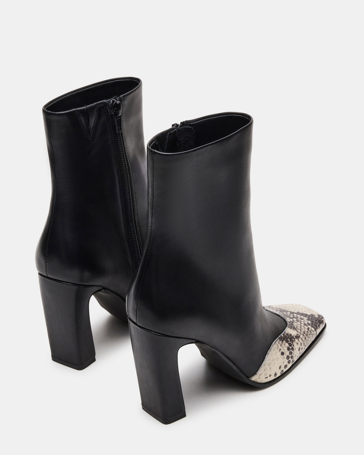 LYLE Black Leather with Snake Square-Toe Heeled Women's Ankle Boot - Steve Madden
