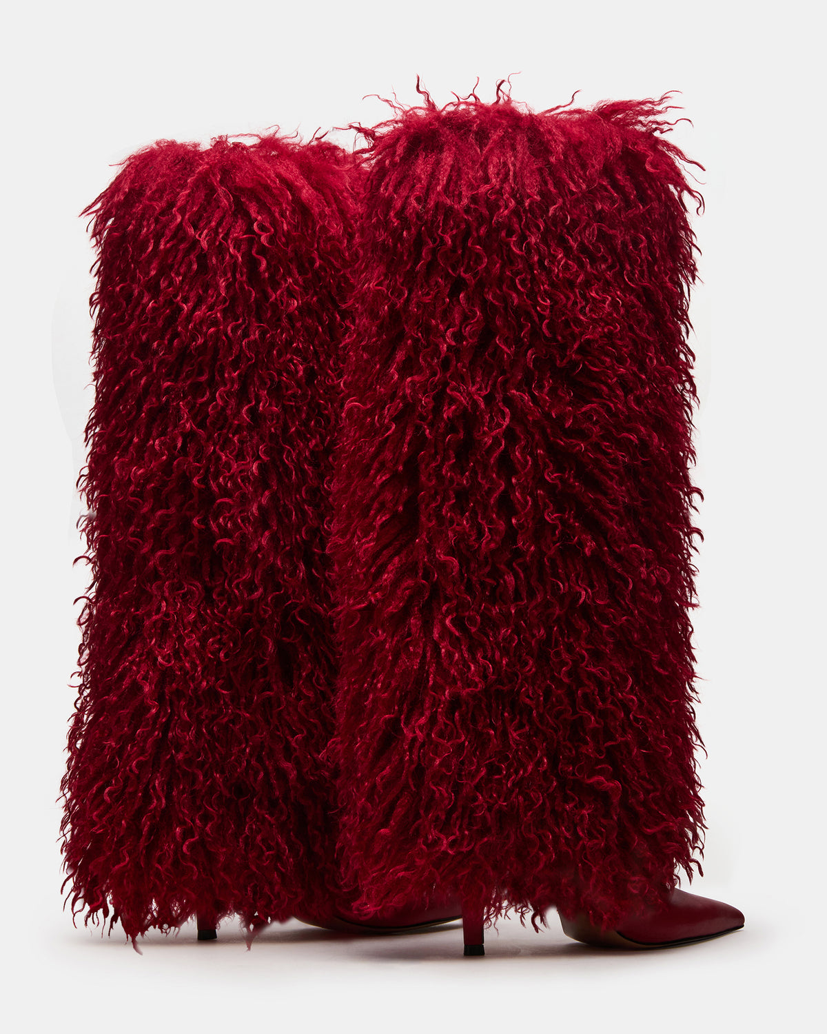 ICON Red Pointed-Toe Faux Fur Knee-High Stiletto Heel Women's Boot - Steve Madden