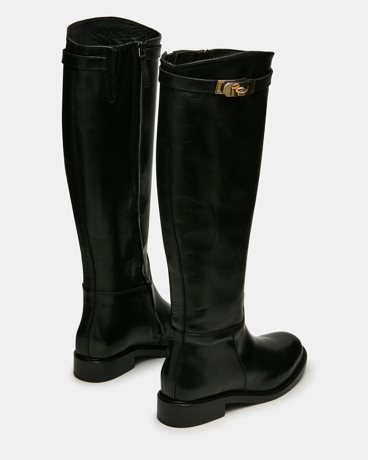 BEXLEY Black Leather Knee-High Round-Toe Buckle Women's Boot - Steve Madden