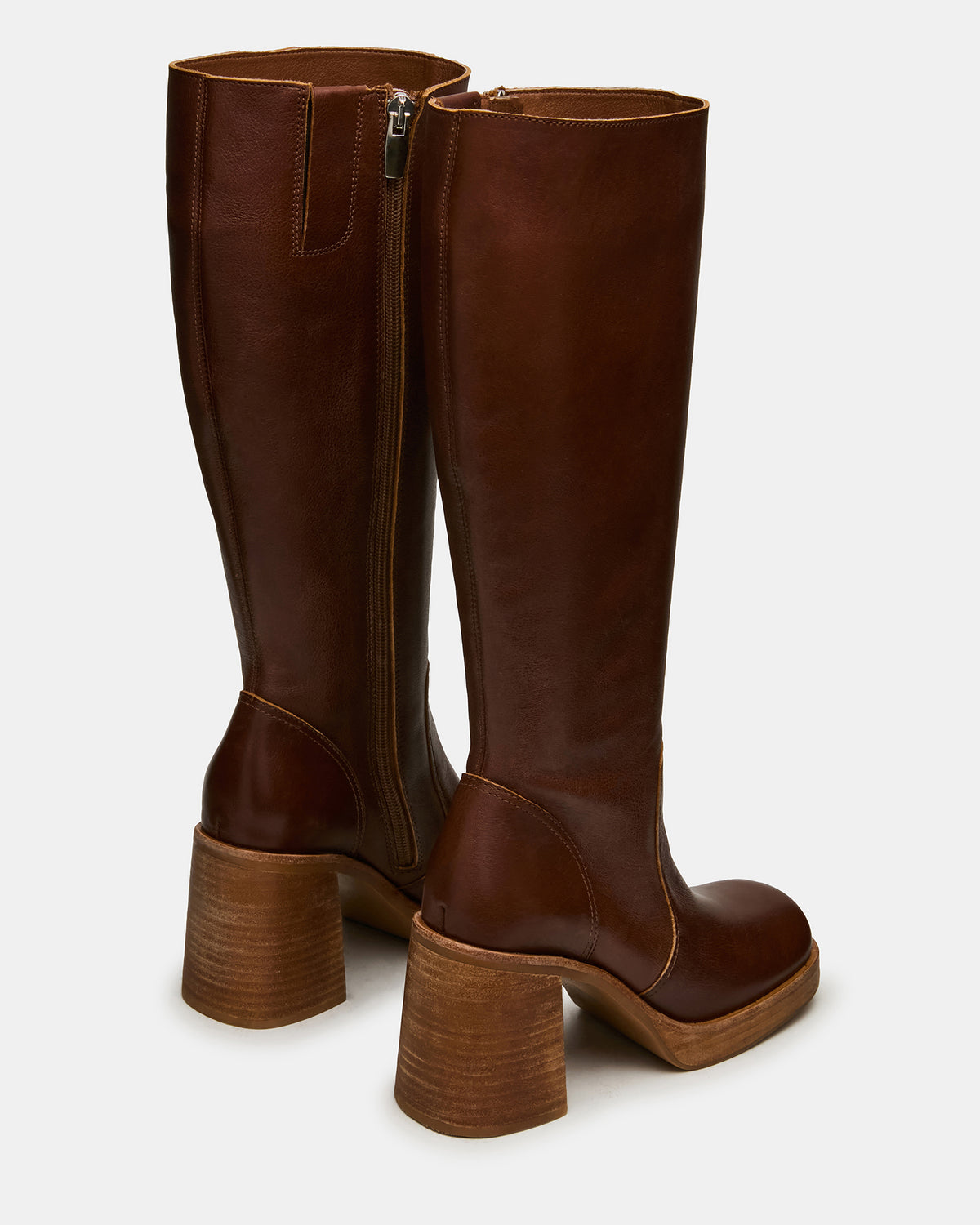 FOLIE Rust Leather Square-Toe Block Heel Knee-High Women's Boot - Steve Madden
