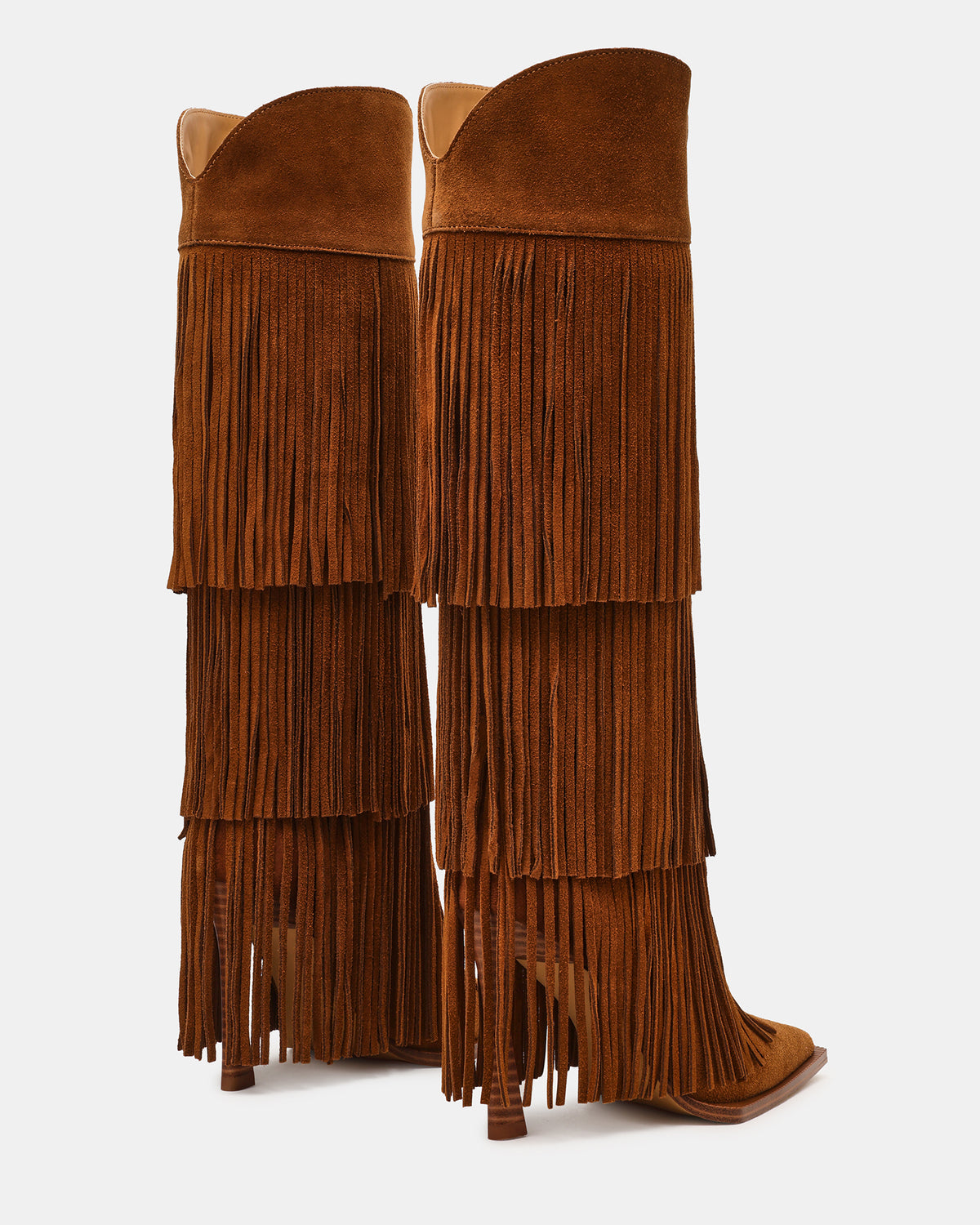 KINZEE Fringe Chestnut Suede Pointed-Toe Knee-High Western Stiletto Women's Boot - Steve Madden