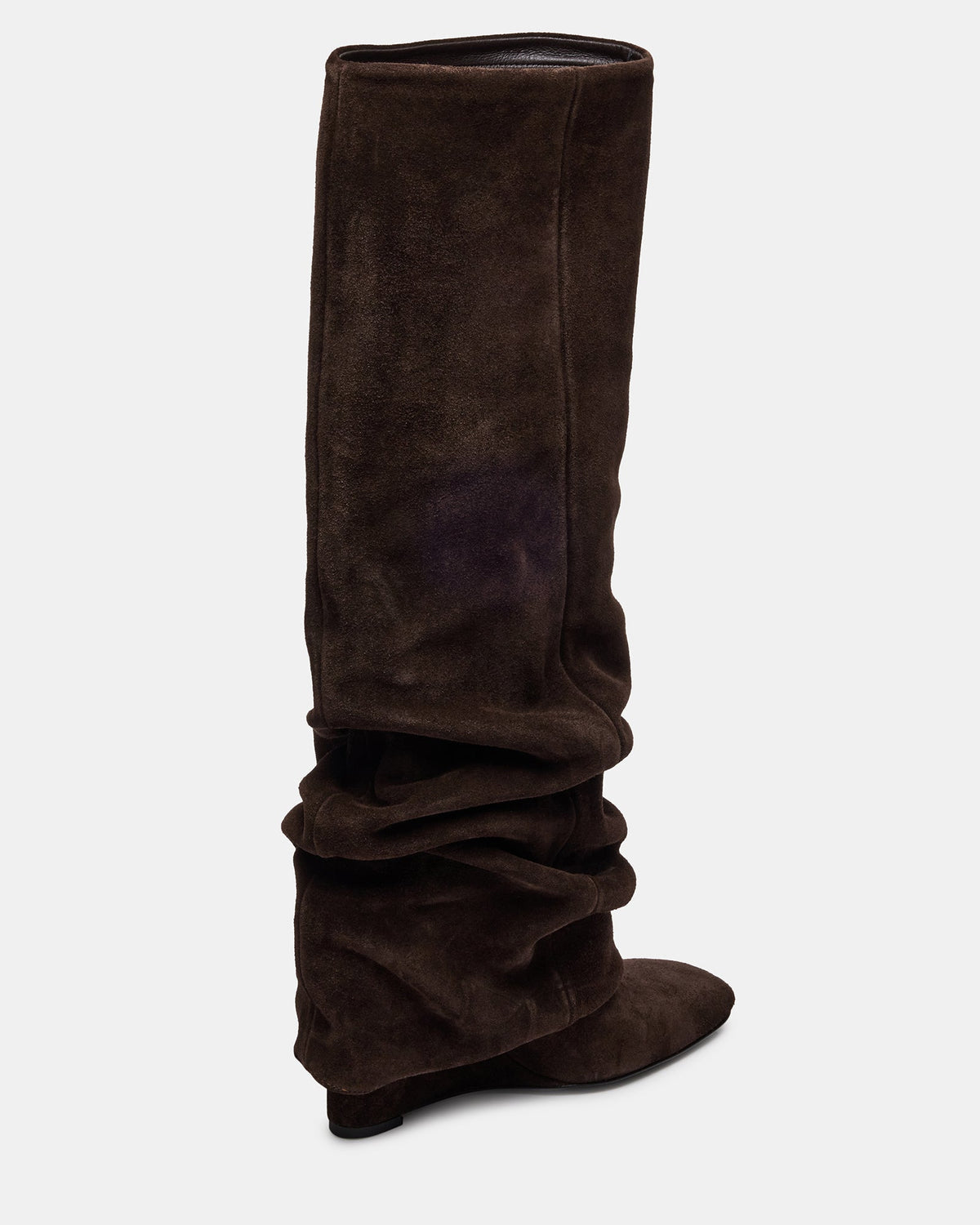 MONTANA Brown Suede Knee-High Square-Toe Wedge Fold-Over Women's Boot - Steve Madden