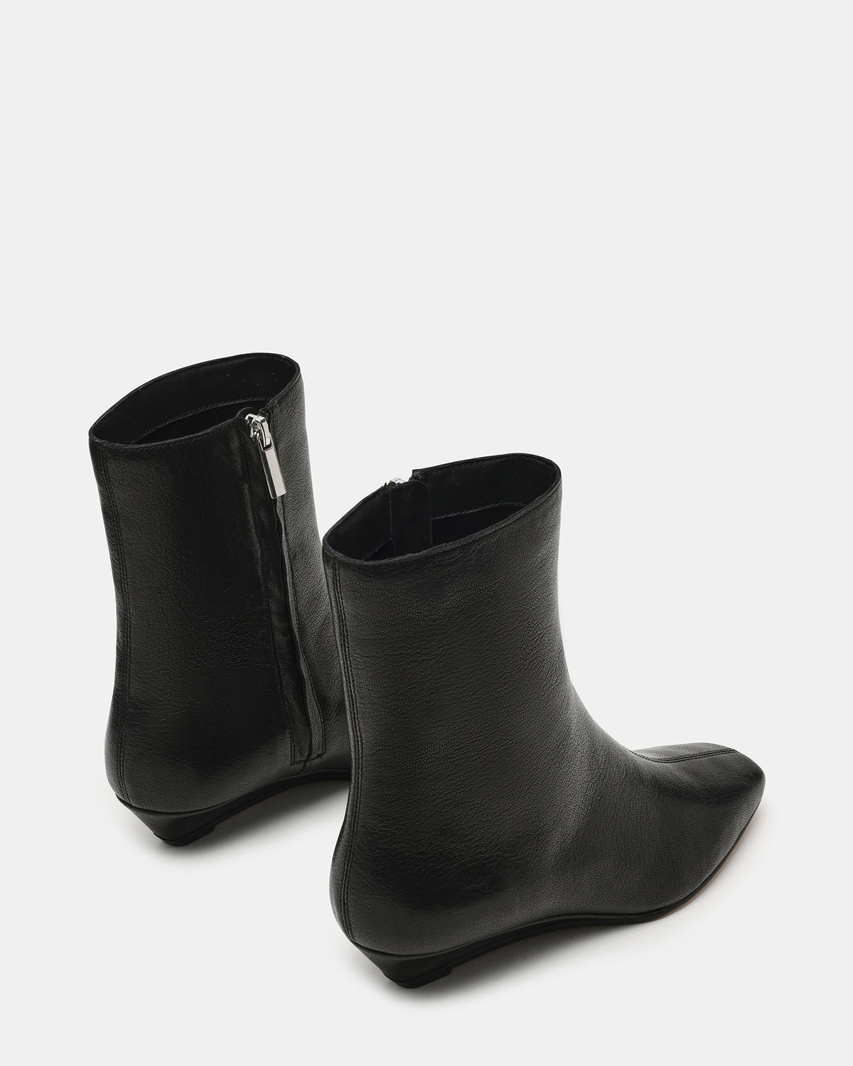 FLAIRE Black Leather Square-Toe Wedge Bootie Women's Ankle Boot - Steve Madden
