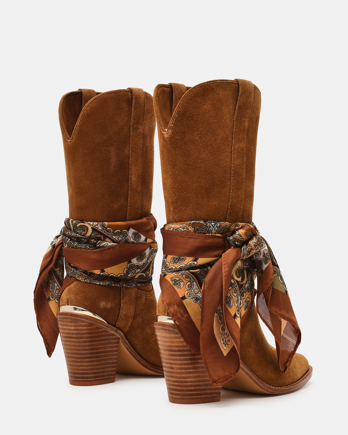 SALLY SCARF Chestnut Suede Pointed-Toe Western Block Heel Women's Boot - Steve Madden