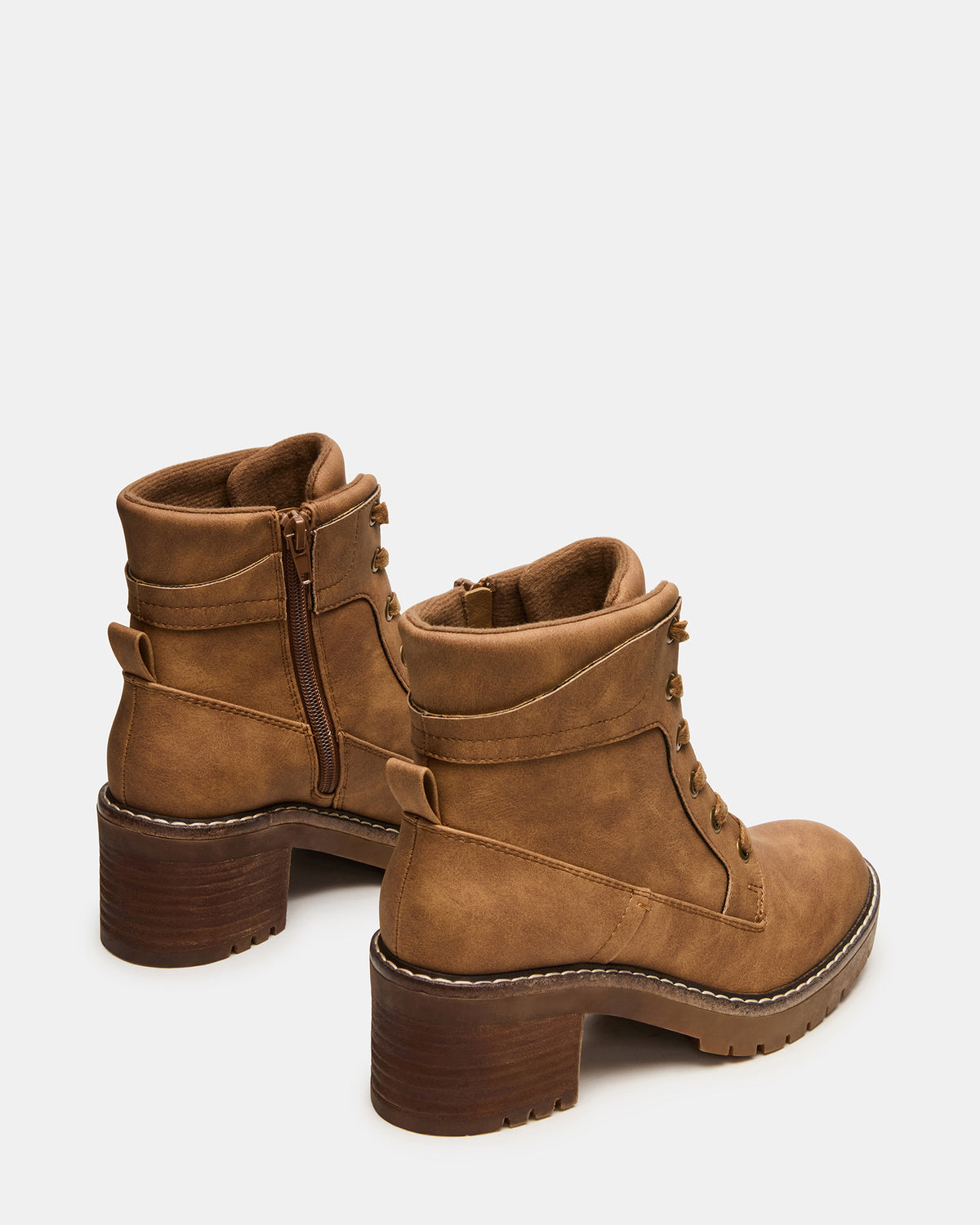 TUFF Taupe Lace-Up Block Heel Women's Ankle Boot - Steve Madden