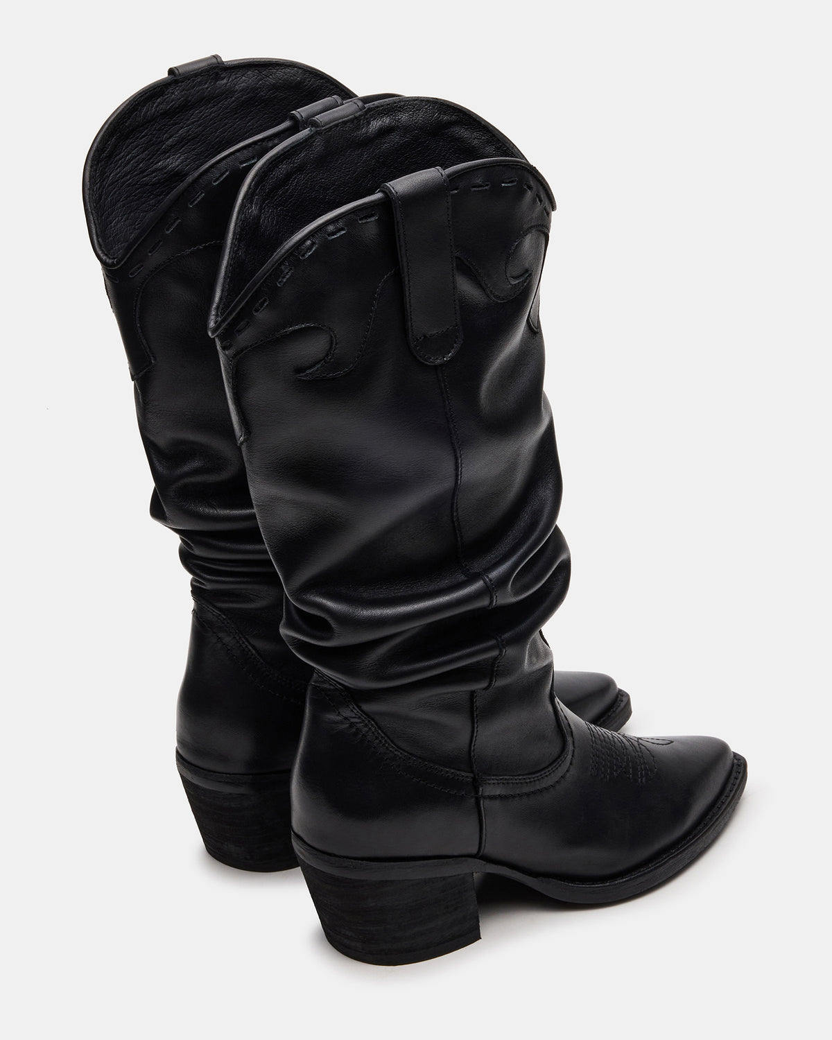 STAGE Black Leather Pointed-Toe Scrunched Western Women's Boot - Steve Madden