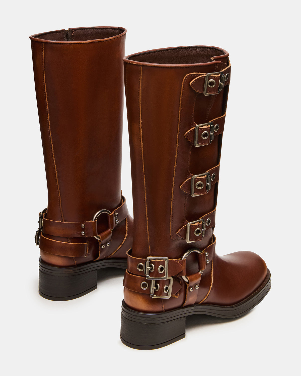 ROCKY Cognac Distressed Knee-High Moto Women's Boot - Steve Madden