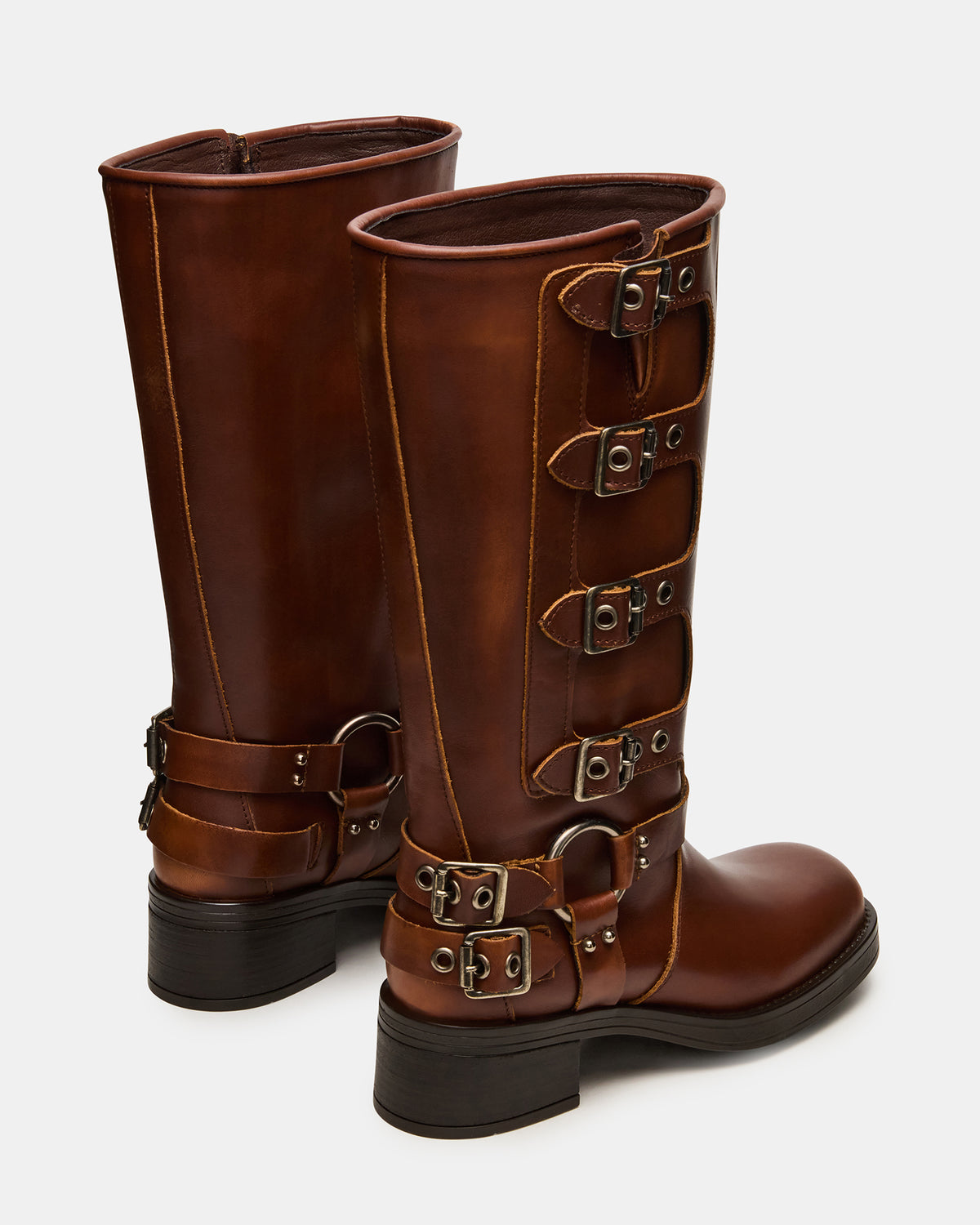 ROCKY Cognac Distressed Wide Calf Knee-High Moto Women's Boot - Steve Madden
