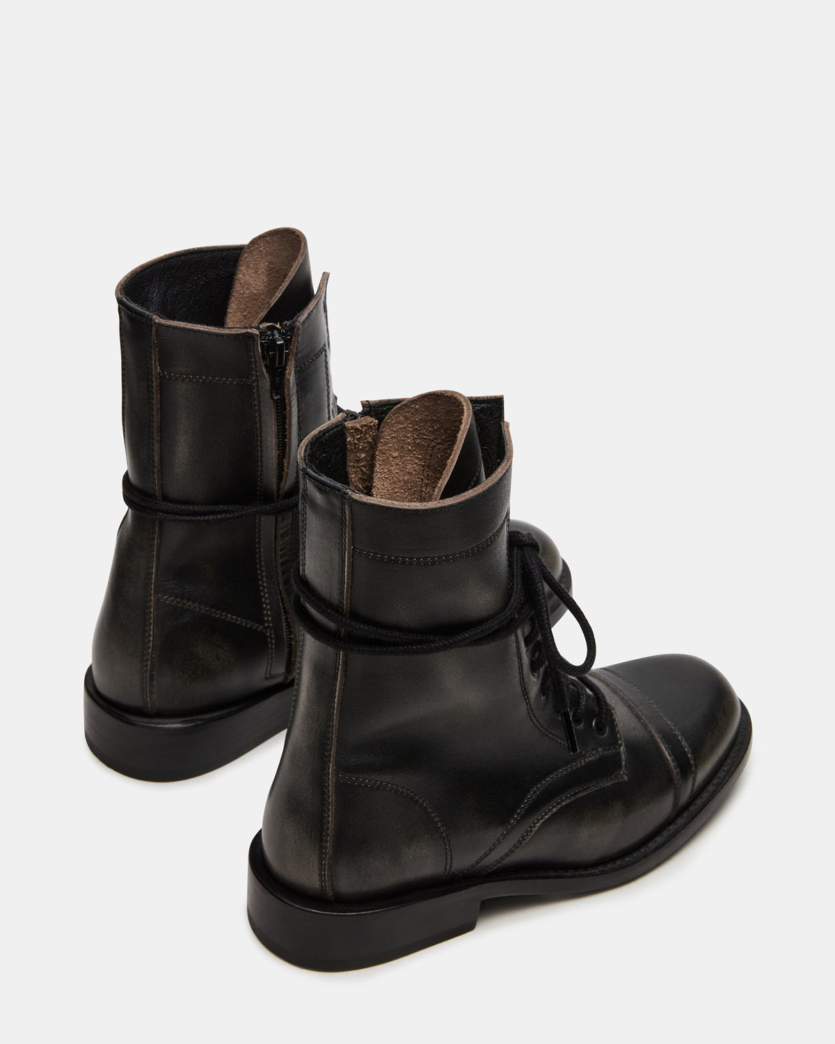 THERON Black Distressed Moto Combat Women's Ankle Boot - Steve Madden