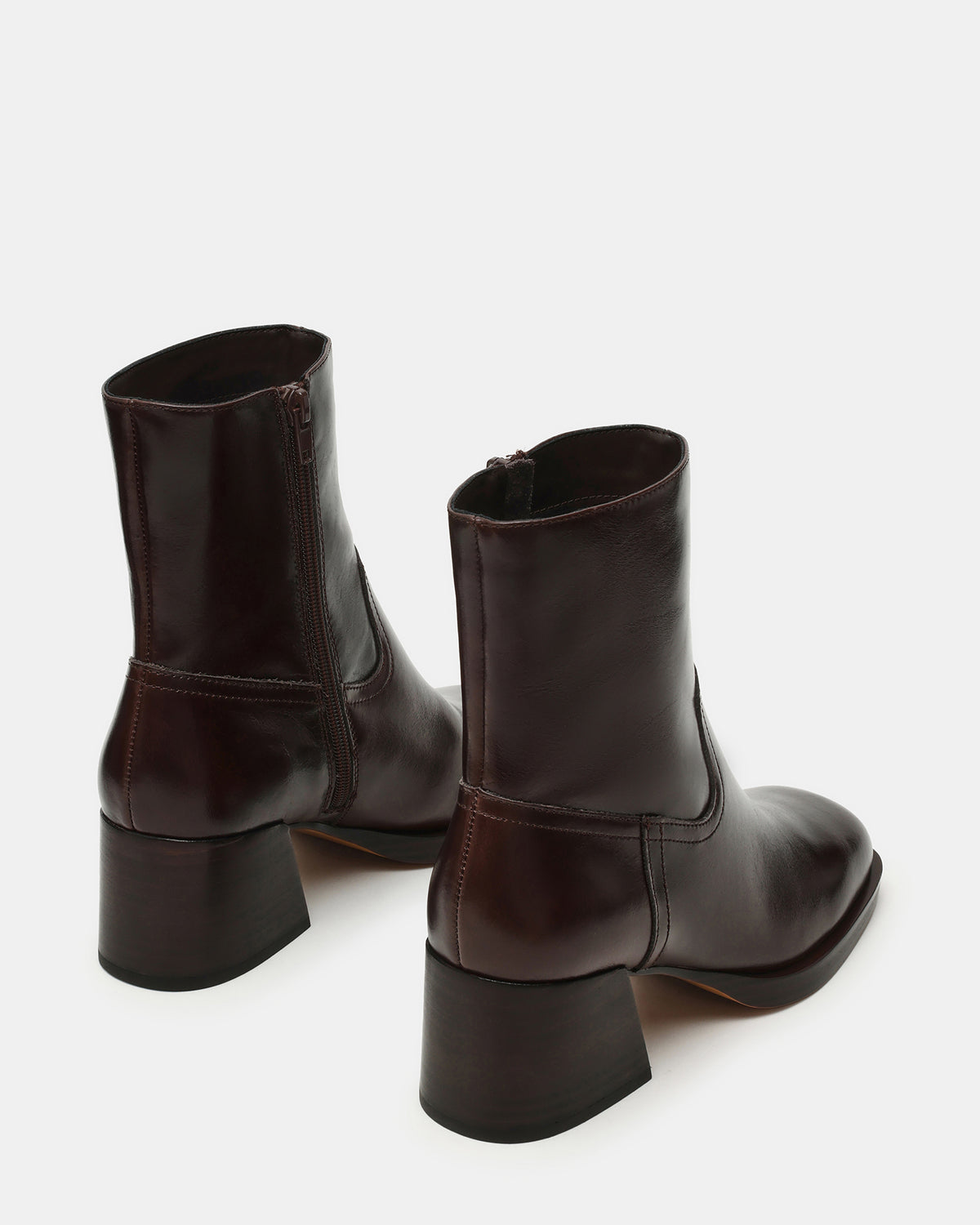 LATCHES Brown Leather Square-Toe Block Heel Women's Ankle Boot - Steve Madden