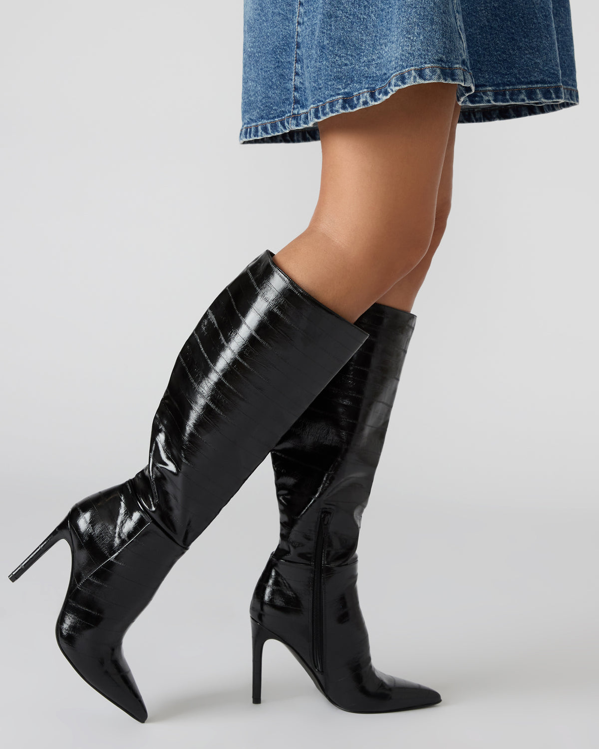 NITRO Brown Snake Pointed-Toe Stiletto Heel Knee-High Women's Boots - Steve Madden