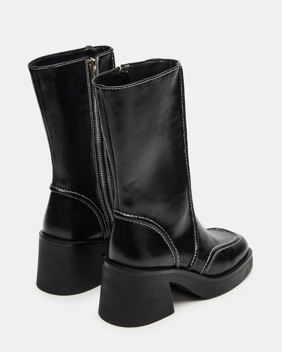 ALTER Black Patent Square-Toe Platform Block Heel Women's Ankle Boot - Steve Madden