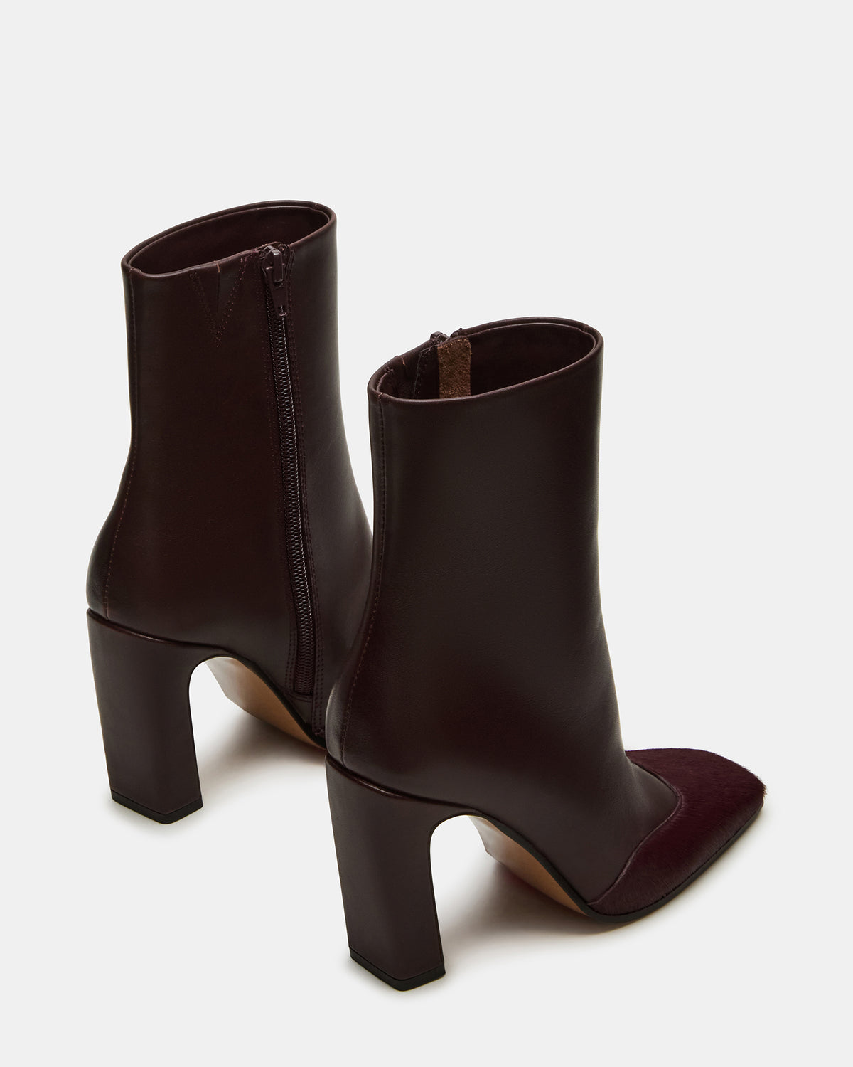 LYLE Burgundy Leather Square-Toe Heeled Women's Ankle Boot - Steve Madden