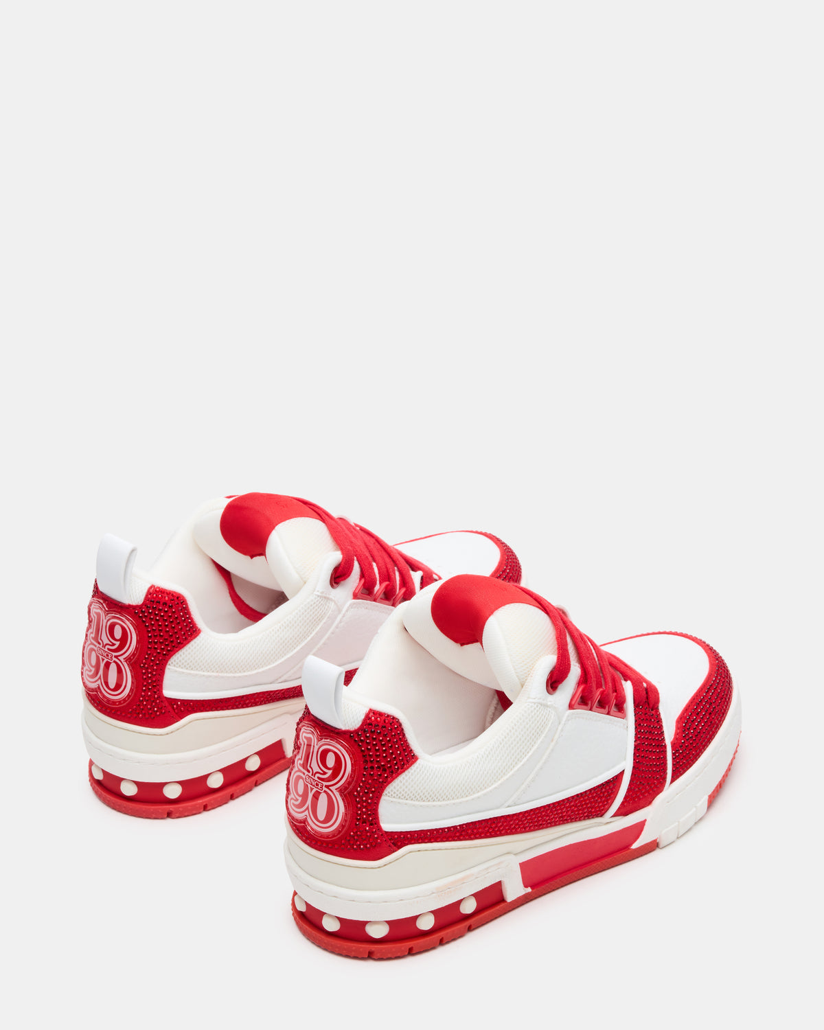 SKATER Red/White Rhinestones Low-Top Lace-Up Women's Sneaker - Steve Madden