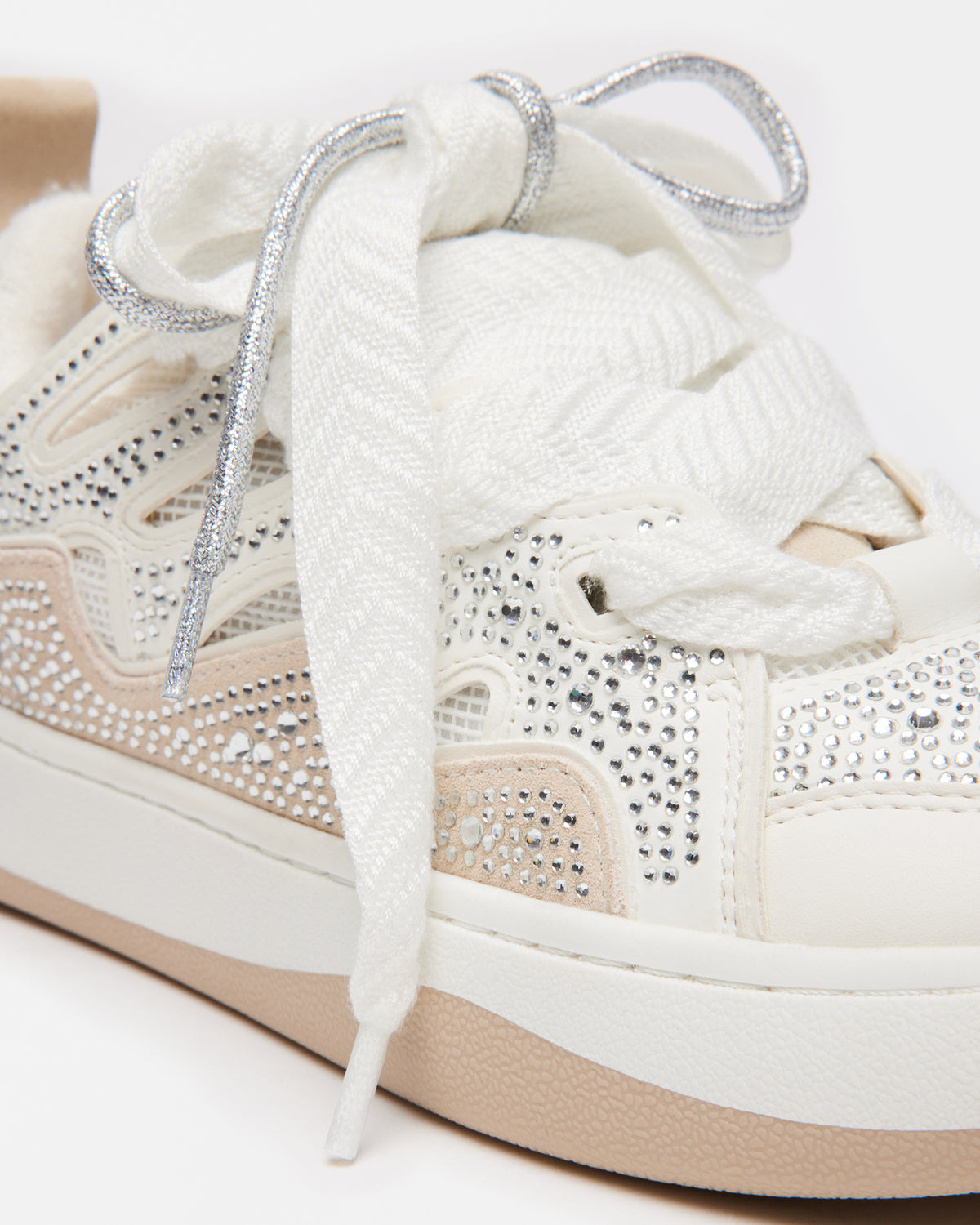 ROARING White Rhinestones Low-Top Lace-Up Sneaker | Women's Sneakers - Steve Madden
