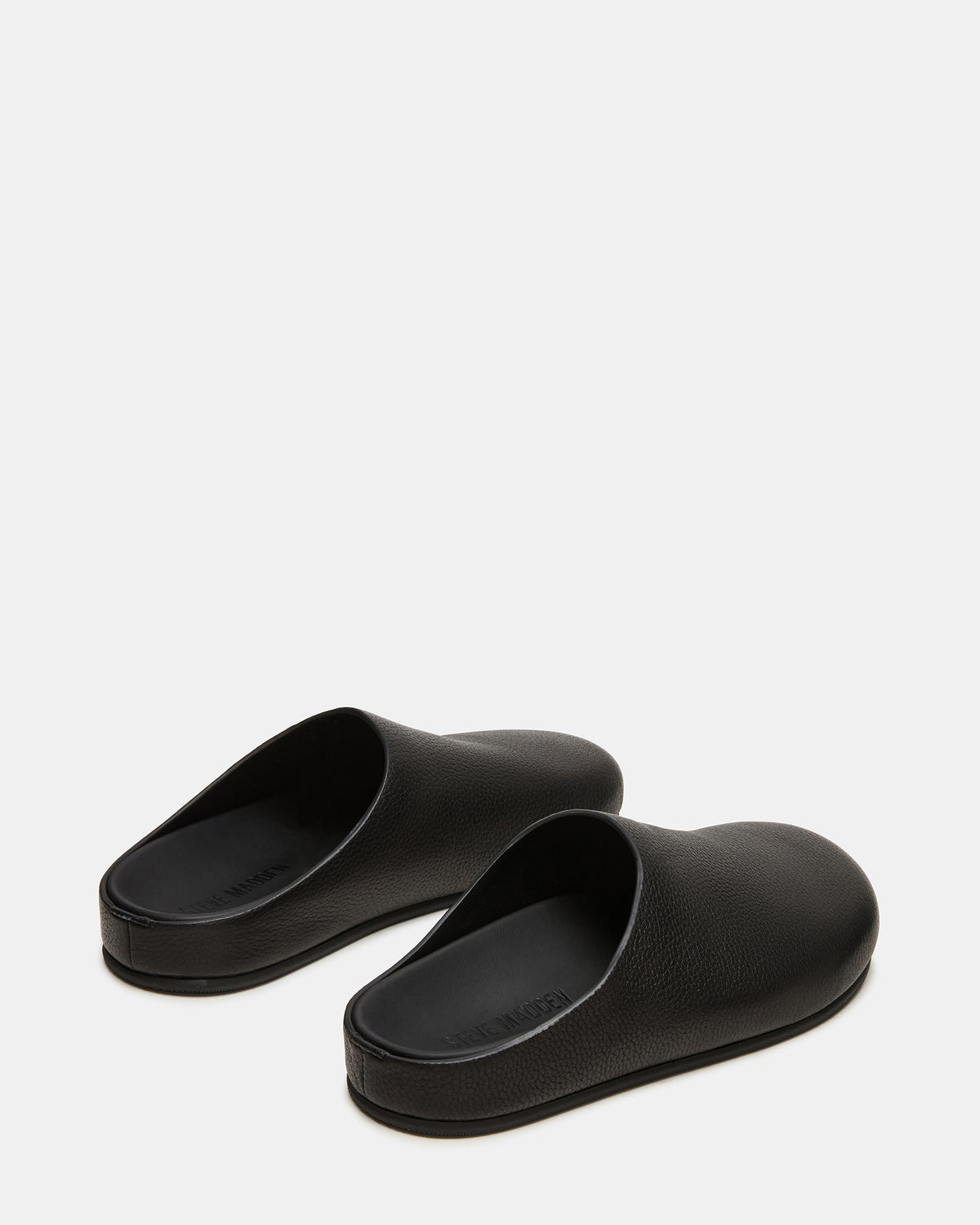 FERN Black Leather Mule Slip-On Round-Toe Women's Flat - Steve Madden