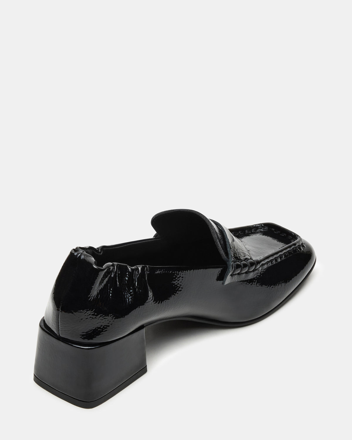 ESTEE Black Crinkle Patent Square-Toe Heeled Women's Loafer - Steve Madden