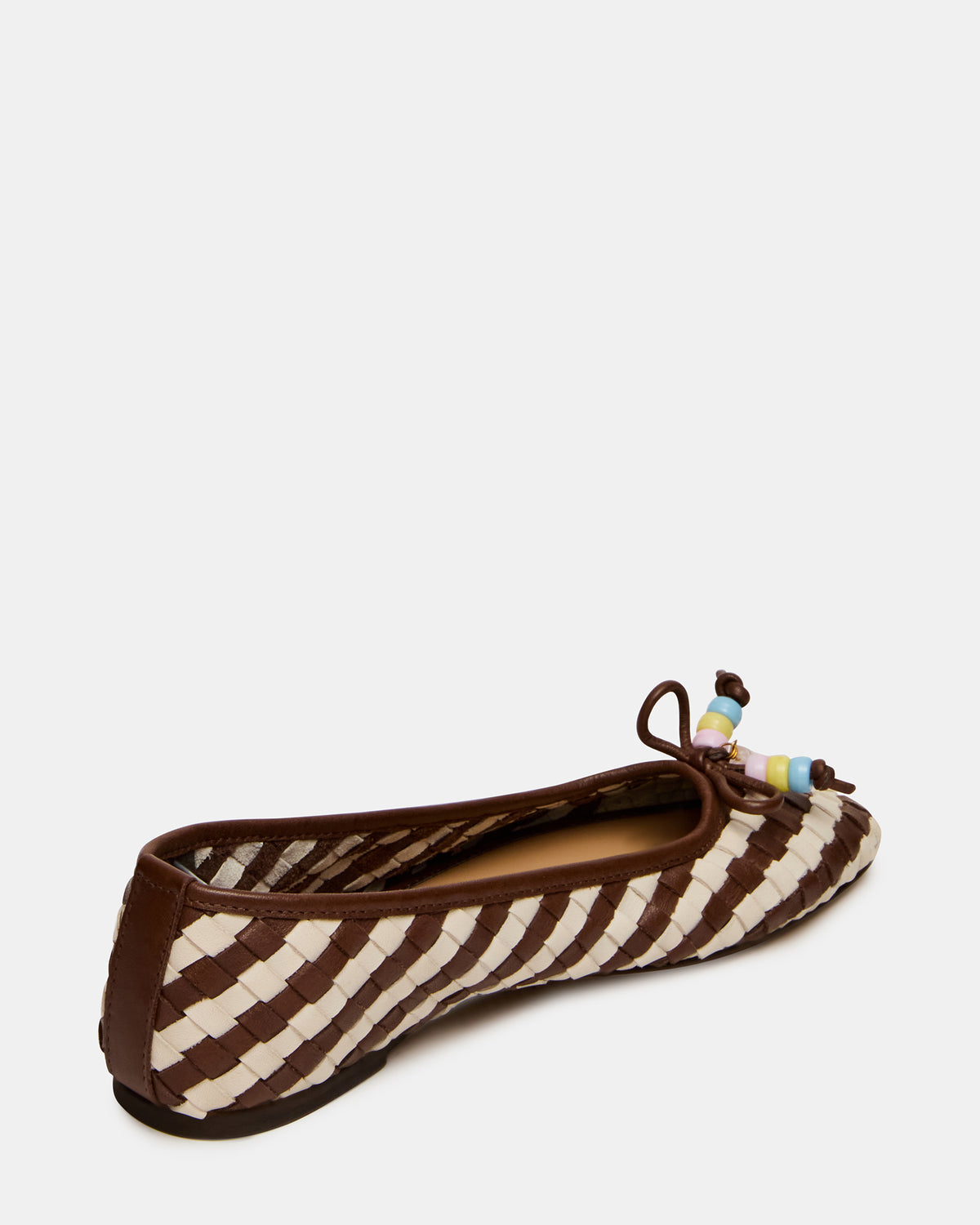 DIVY White/Brown Leather Woven Bow Ballet Round-Toe Women's Flat - Steve Madden