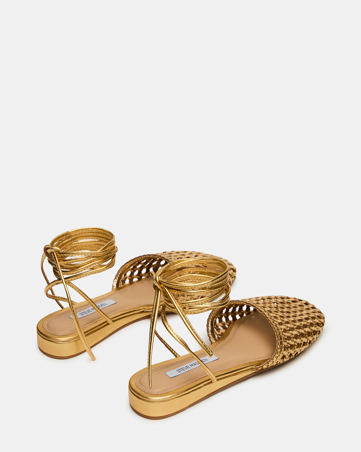 FLUTTER Gold Woven Mule Leg-Ties Strappy Women's Flat - Steve Madden