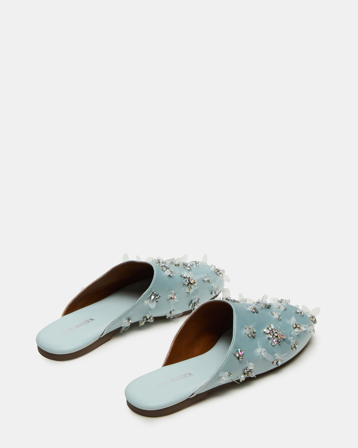 PEARSON Blue Satin Rhinstones Rounded-Toe Slip-On Women's Flat - Steve Madden