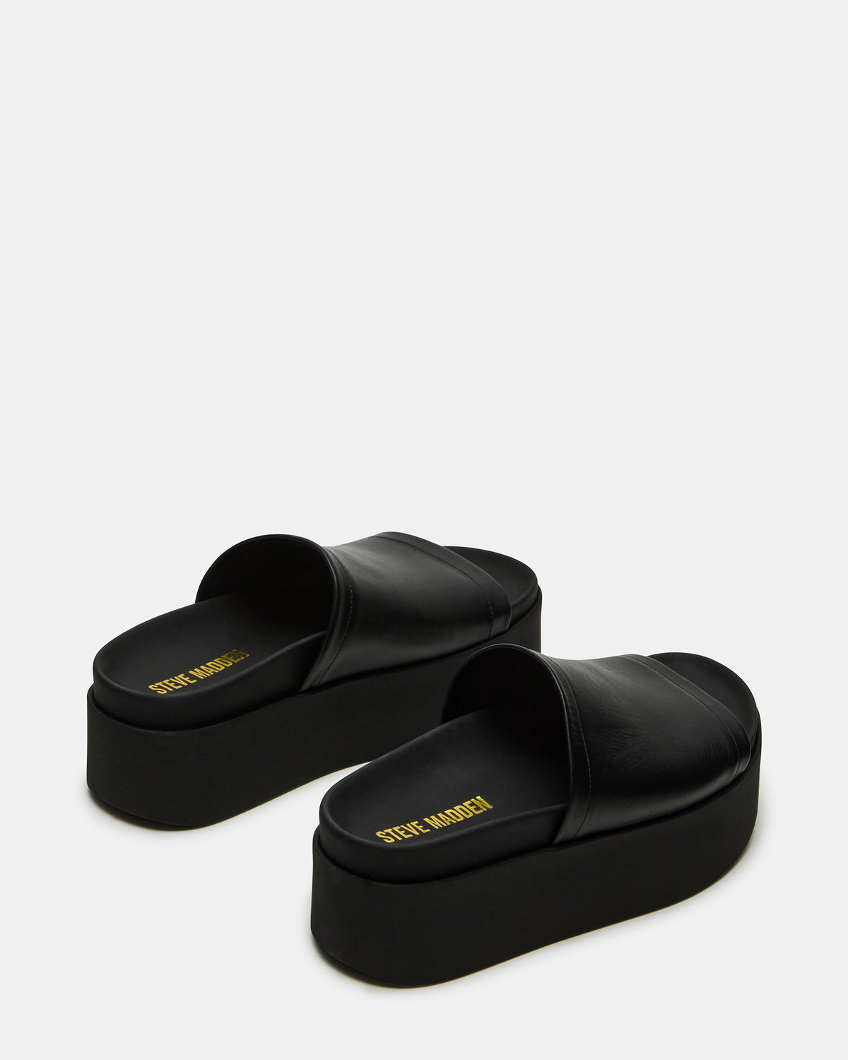 ARWEN Black Leather Women's Platform Footbed Slide Chunky Sandal - Steve Madden