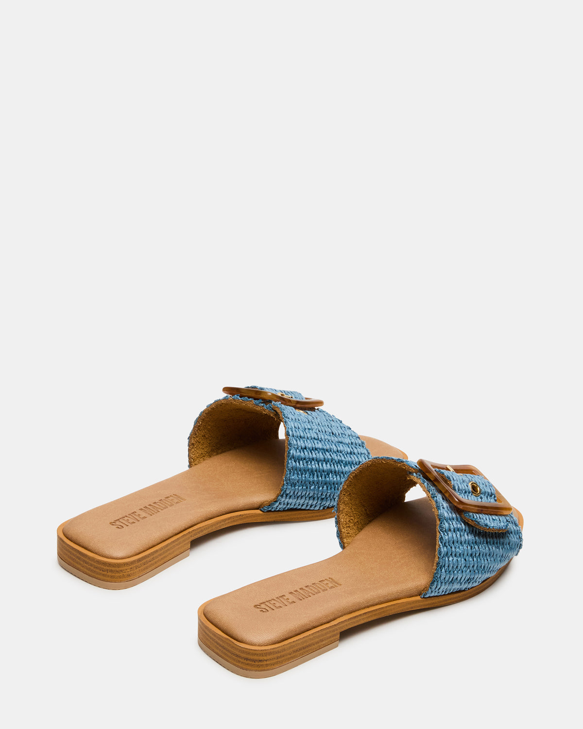 HAPP Blue Square-Toe Raffia Slide Women's Sandal - Steve Madden
