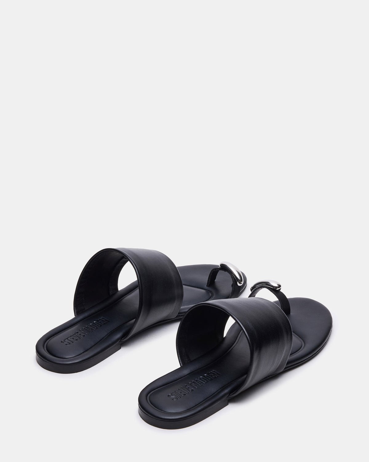 DECADENT Black Leather Rounded-Toe Slide Women's Sandal - Steve Madden