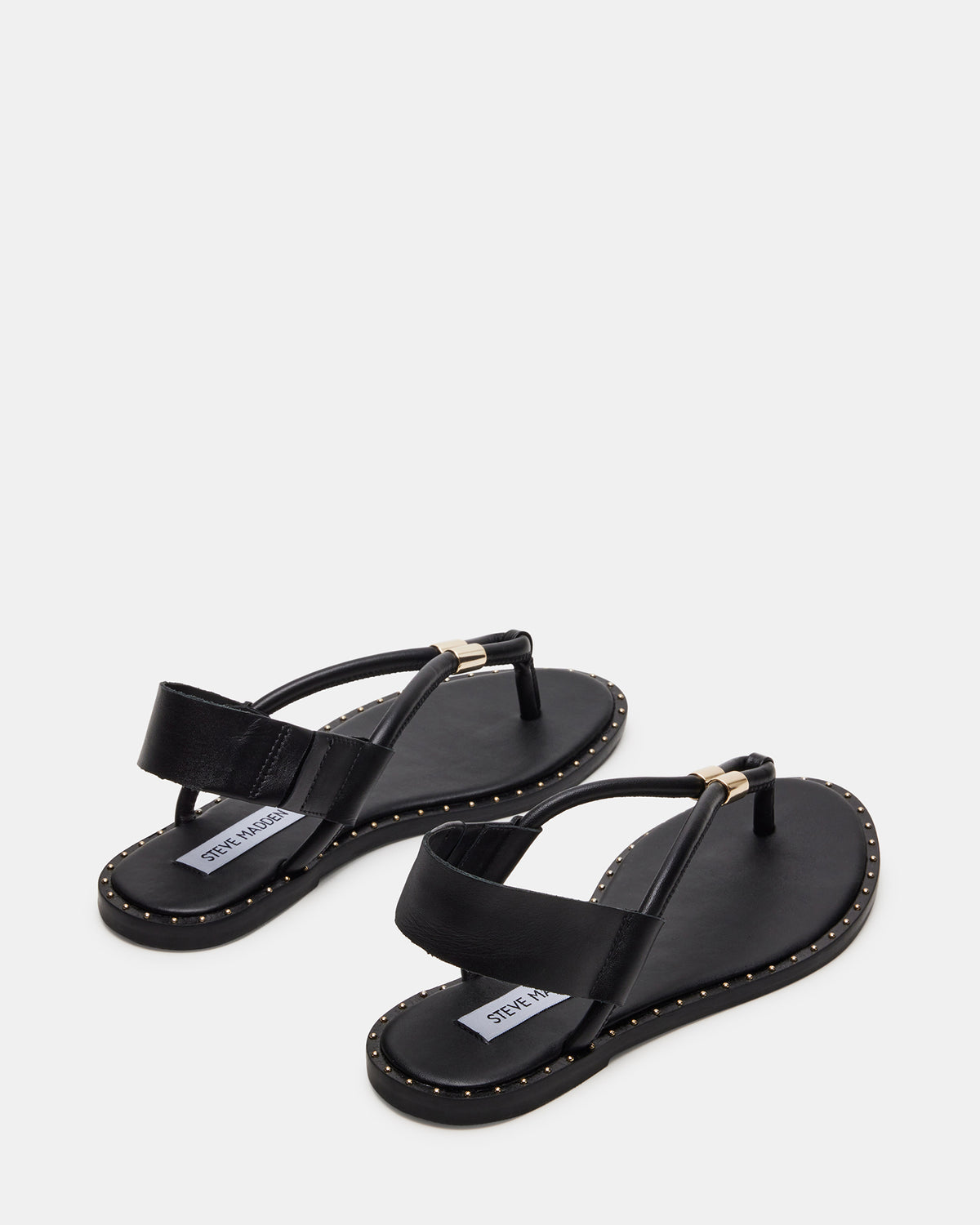 MEDUZA Black Leather Women's Studded Thong Sandal - Steve Madden