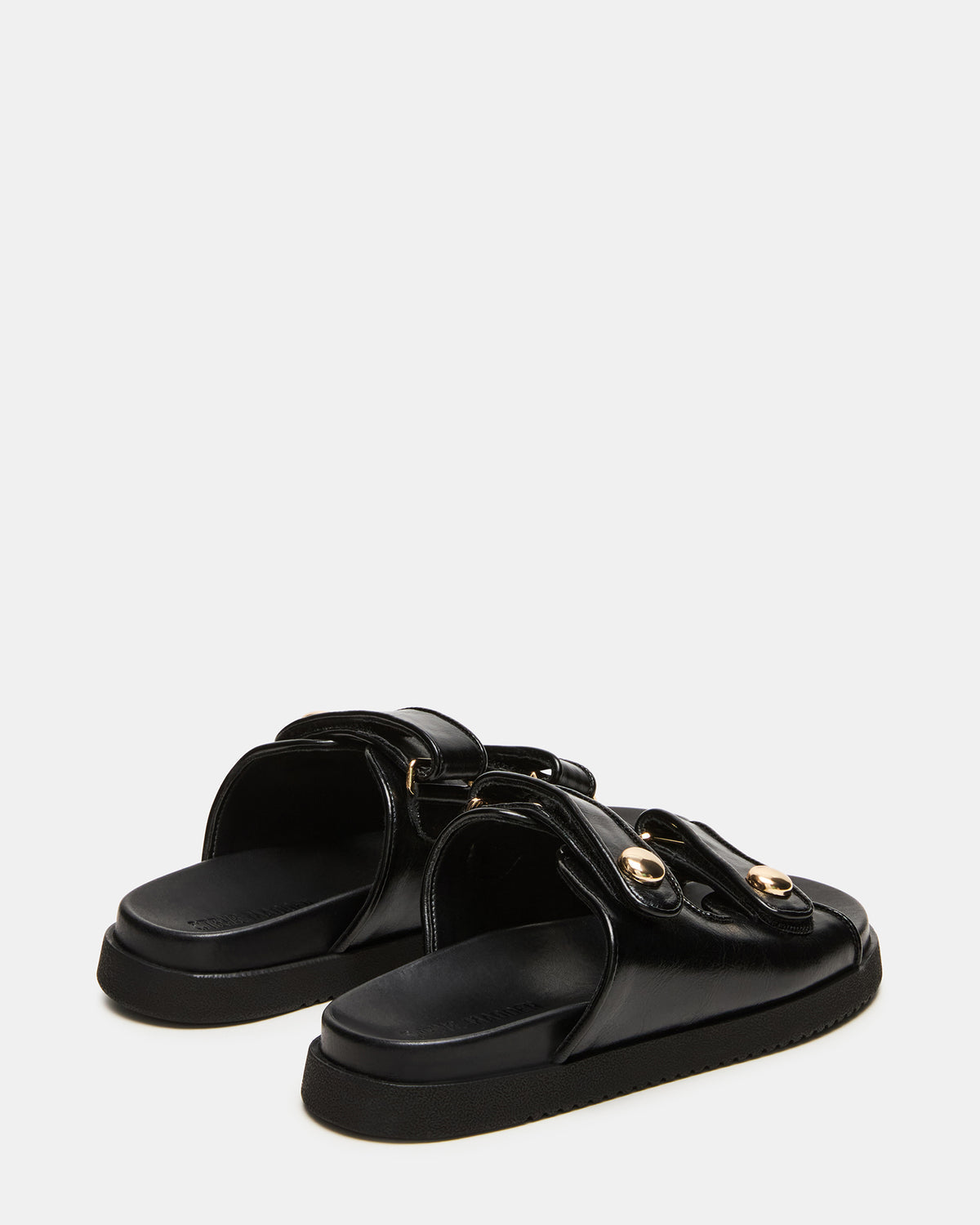 ATHENS Black Leather Slide Footbed Flatform Women's Sandal - Steve Madden