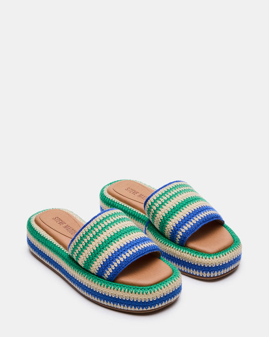 BEACHY Woven Green Multi Platform Slide Women's Sandal - Steve Madden