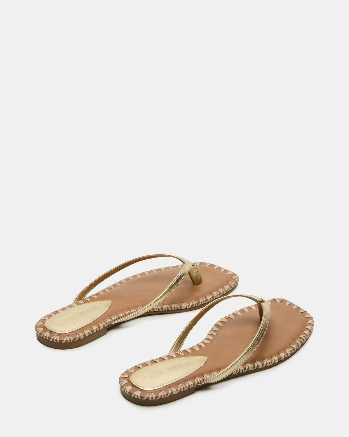 MARELLA Gold Leather Women's Thong Square-Toe Sandal - Steve Madden