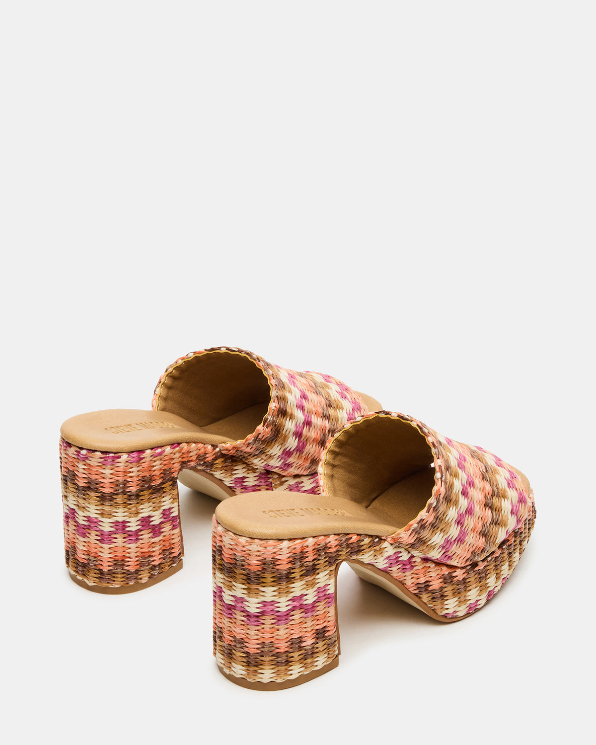 KOLA Pink Raffia Platform Square-Toe Block Heel Mule Women's Sandal - Steve Madden