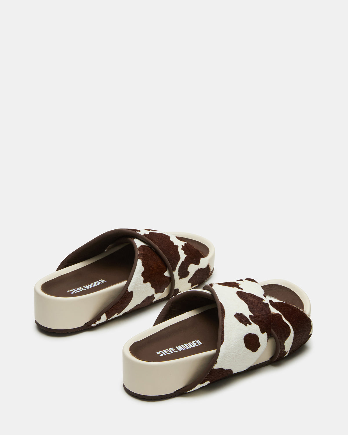 AVENDRA Brown Cow Print Flatform Slide Women's Sandal - Steve Madden