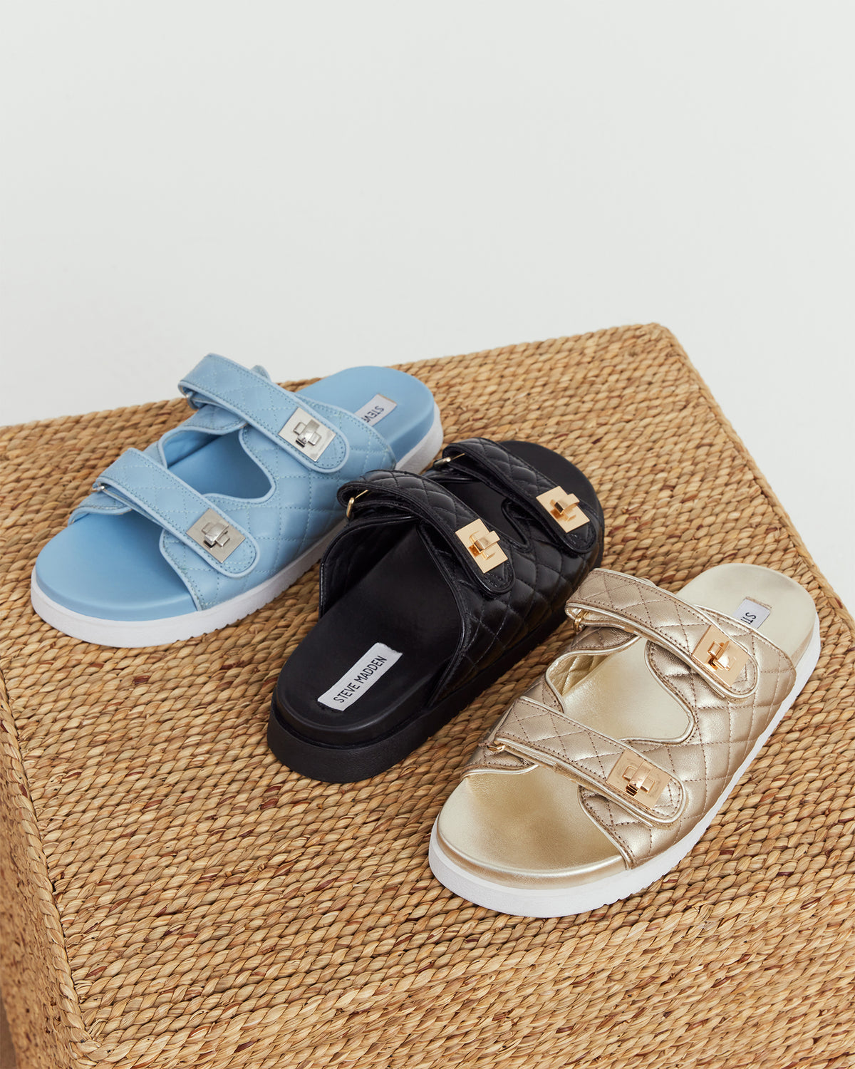 SCHMONA Blue Leather Quilted Slide | Women's Sandals - Steve Madden