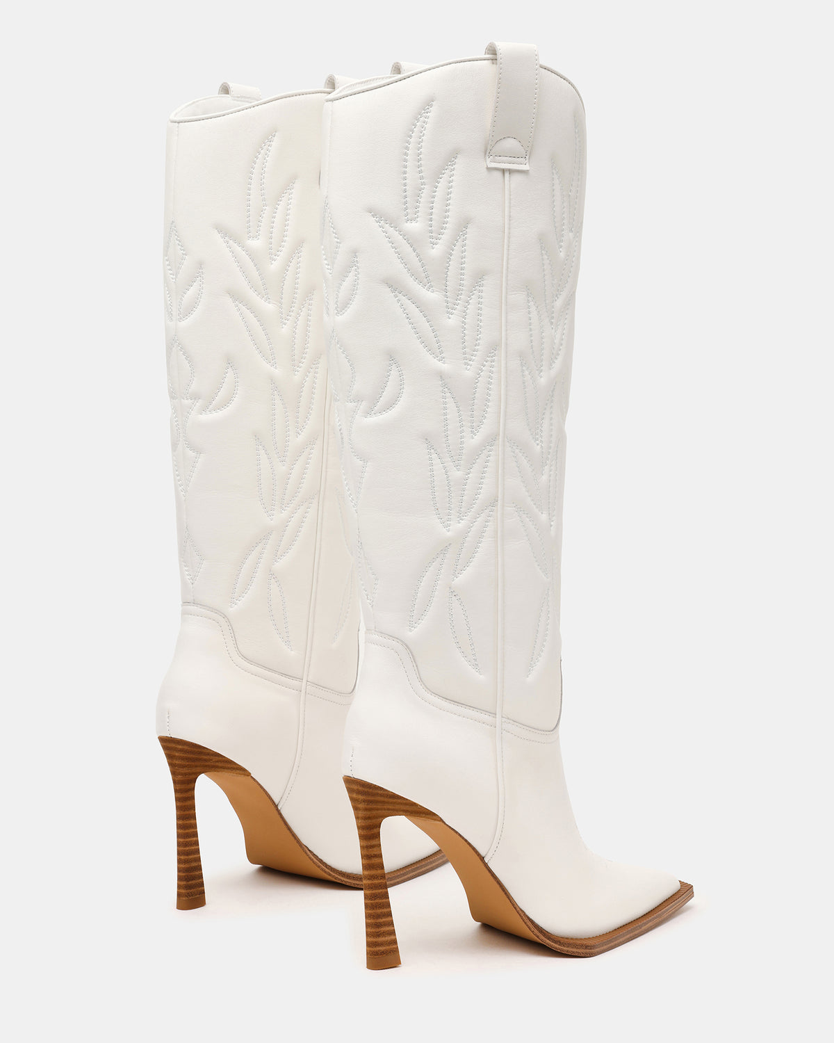 KINZEE White Leather Pointed-Toe Knee-High Western Stiletto Women's Boot - Steve Madden