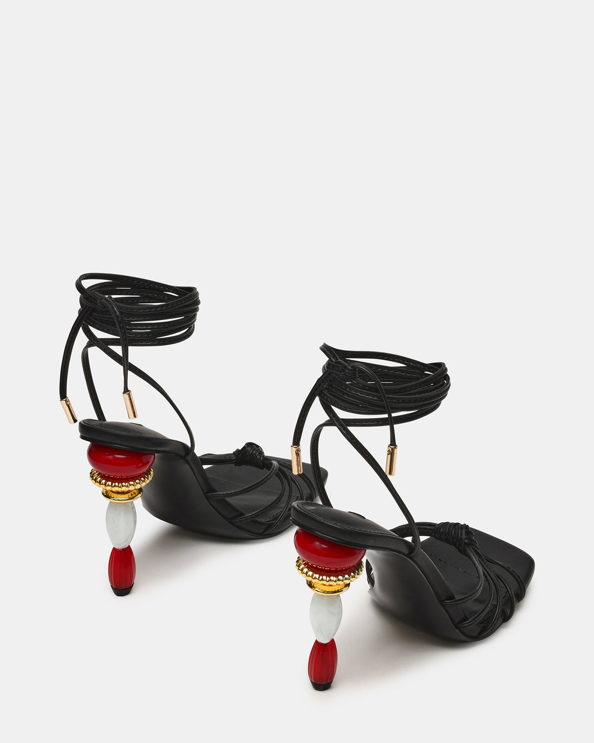 SOLENA Black Strappy Leg-Tie Square-Toe Women's Sculptured Heel - Steve Madden