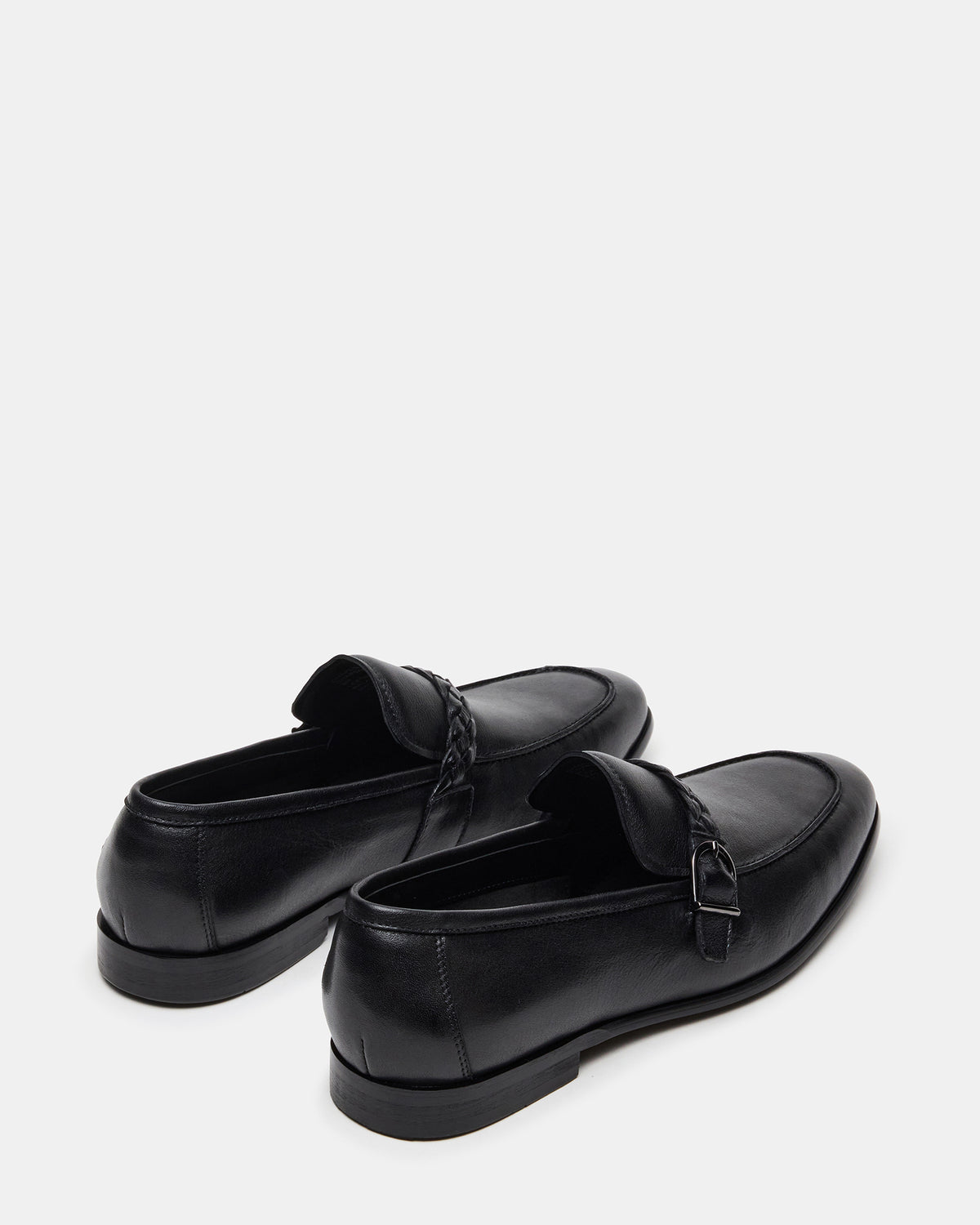 CHAPLIN Black Leather Woven-Strap Buckle Slip-On Men's Loafer - Steve Madden
