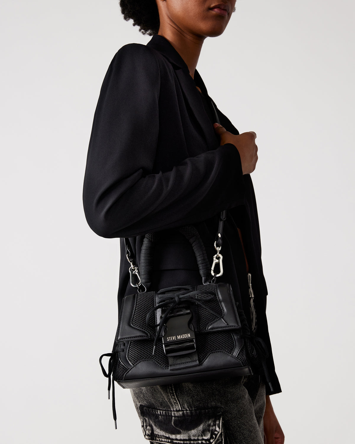 DIEGO Black Women's Handbag with Crossbody Strap - Steve Madden