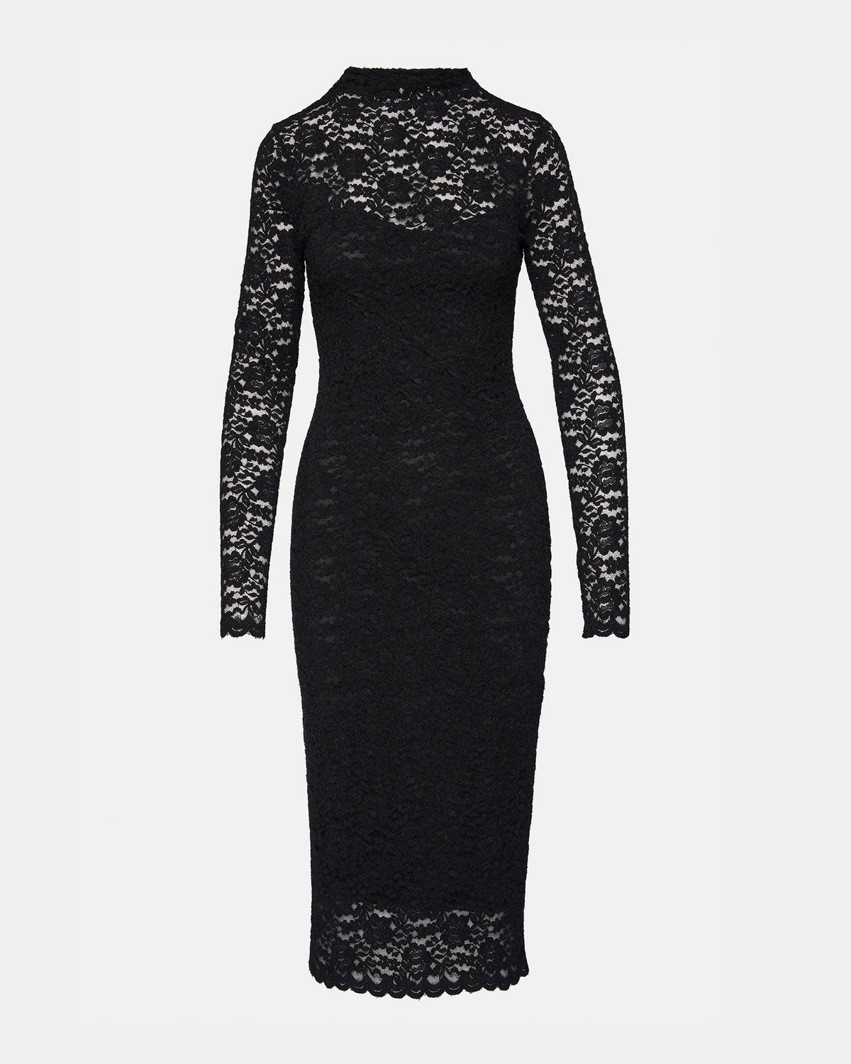VIVIENNE Black Lace Women's Mock Neck Midi Dress - Steve Madden