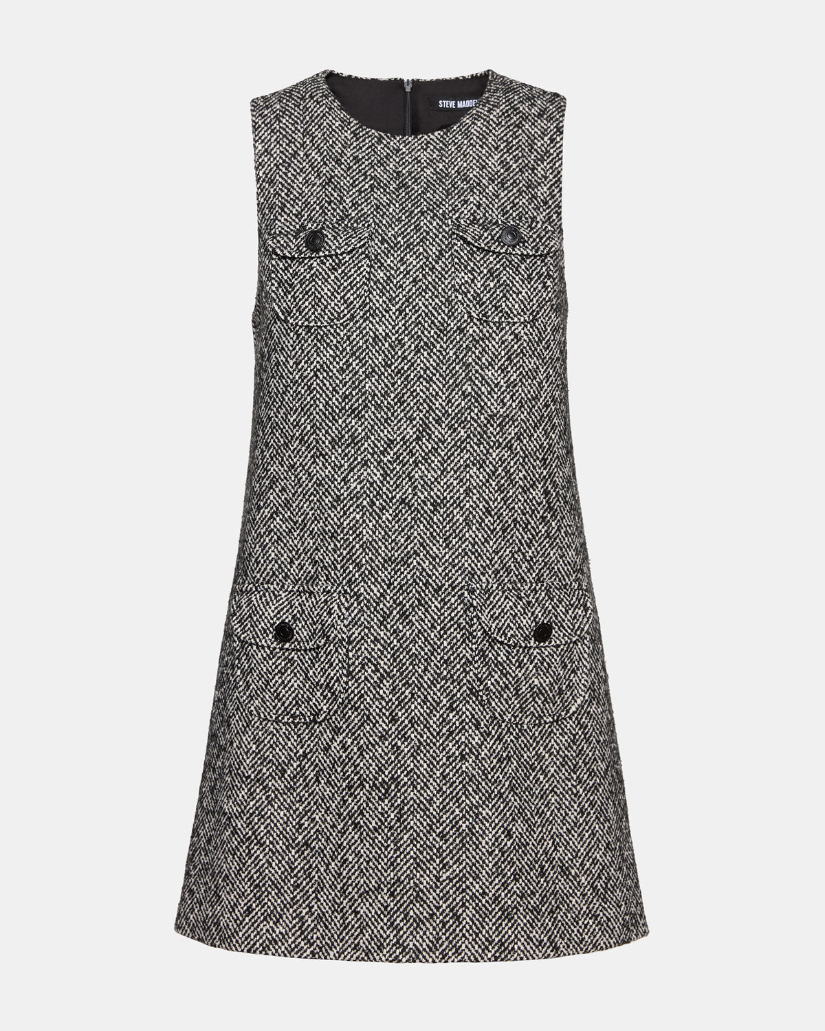 LOUIE Black/White Sleeveless Tweed Mini Women's Dress - Steve Madden