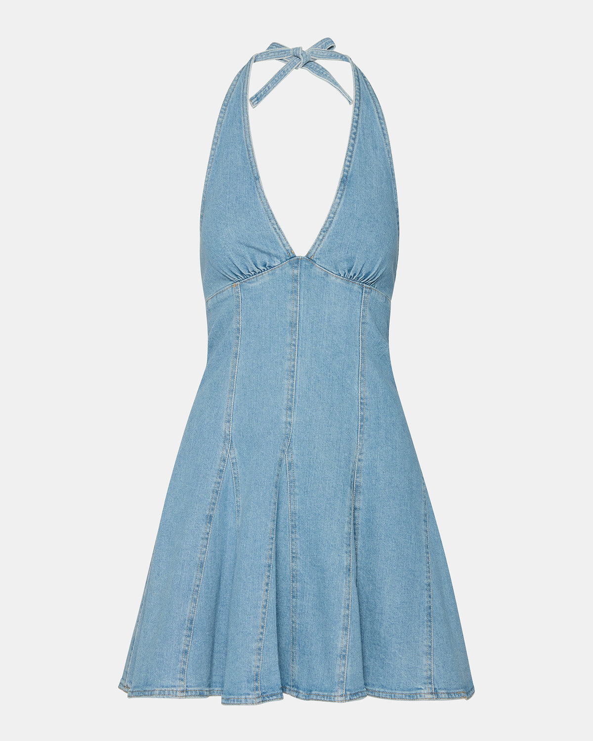 MALIA Denim Women's Halter Back Neck Tie Mini Dress - Steve Madden