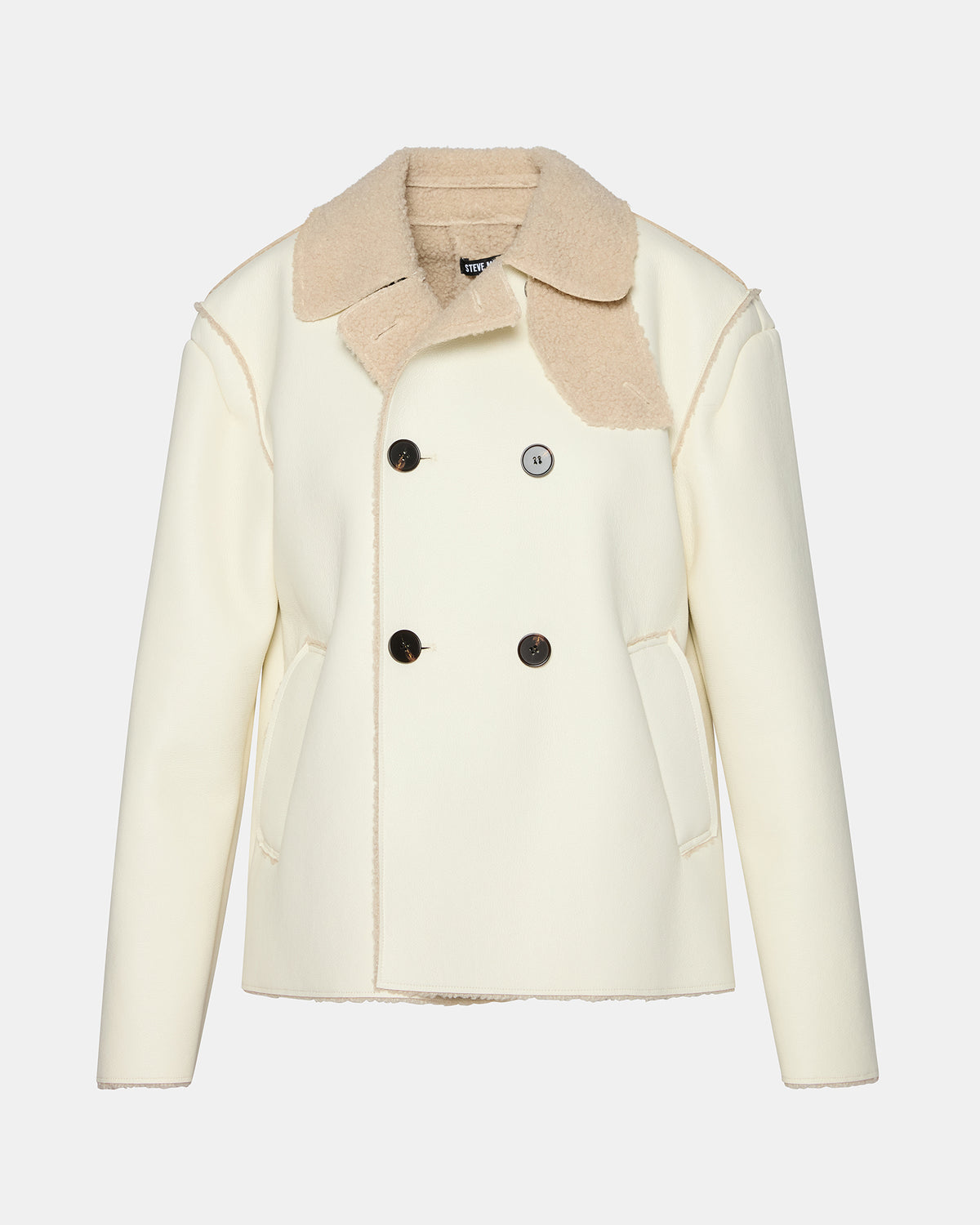 LIV Cream Button-Up Long-Sleeved Collared Women's Coat - Steve Madden