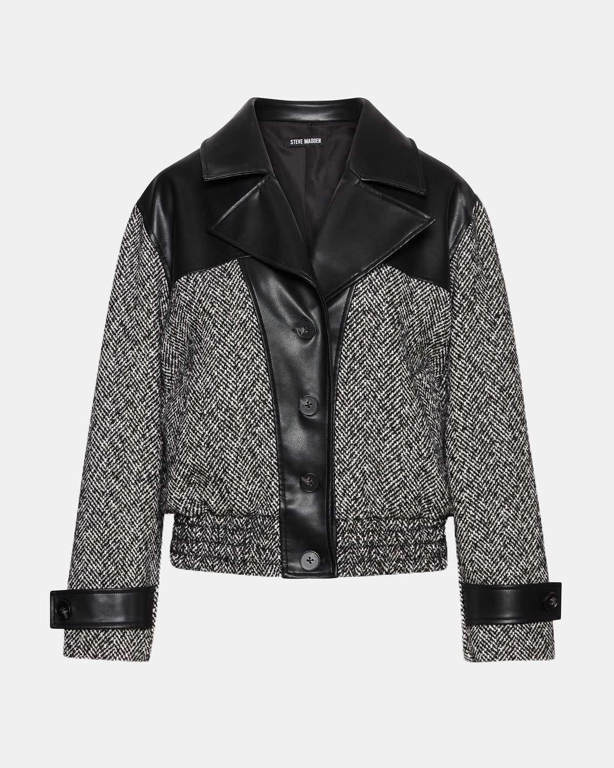 MERCEDES Black Multi Long-Sleeved Button-Up Faux Leather Women's Coat - Steve Madden